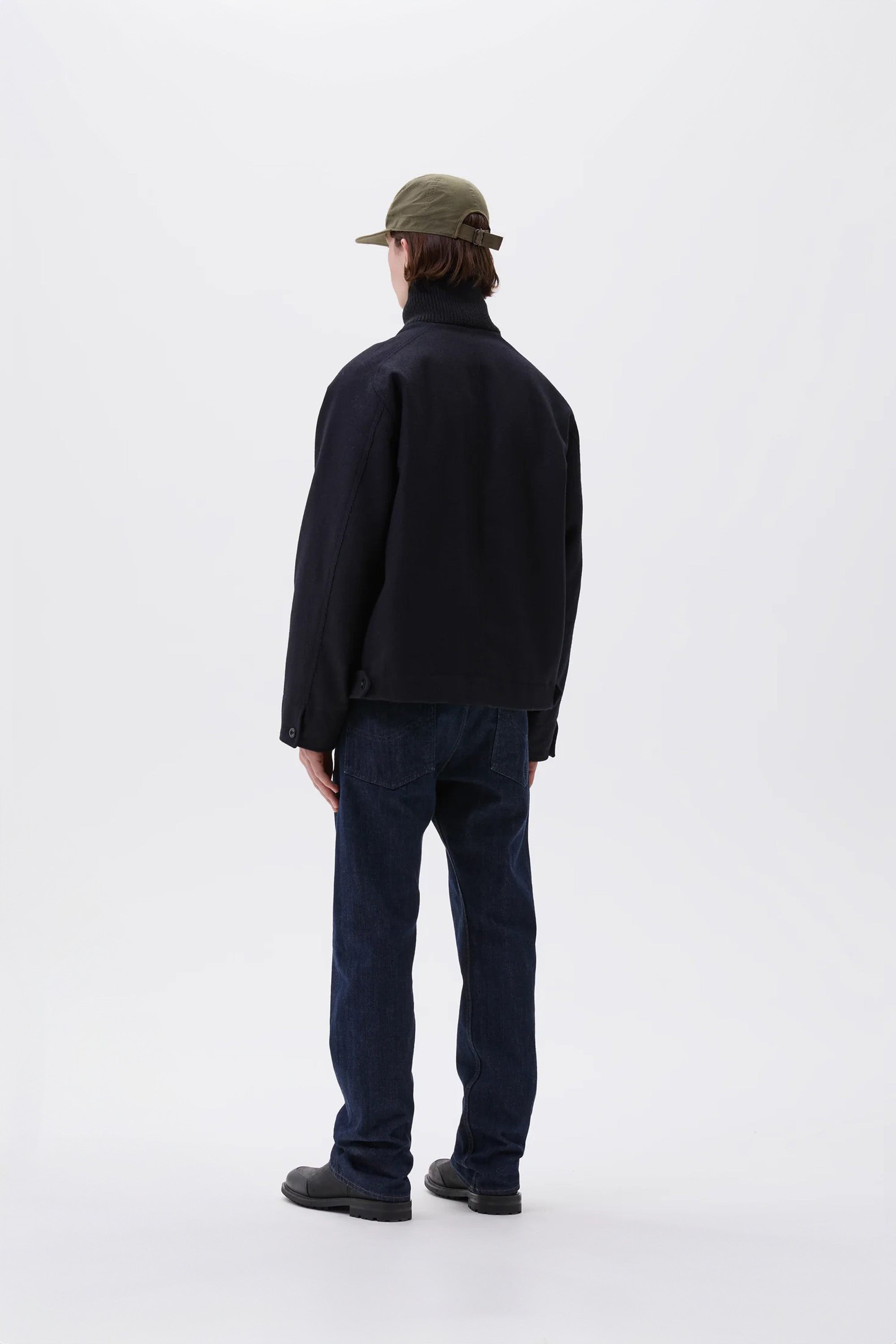 Rib Neck Jacket Coarse Melton Wool Ink