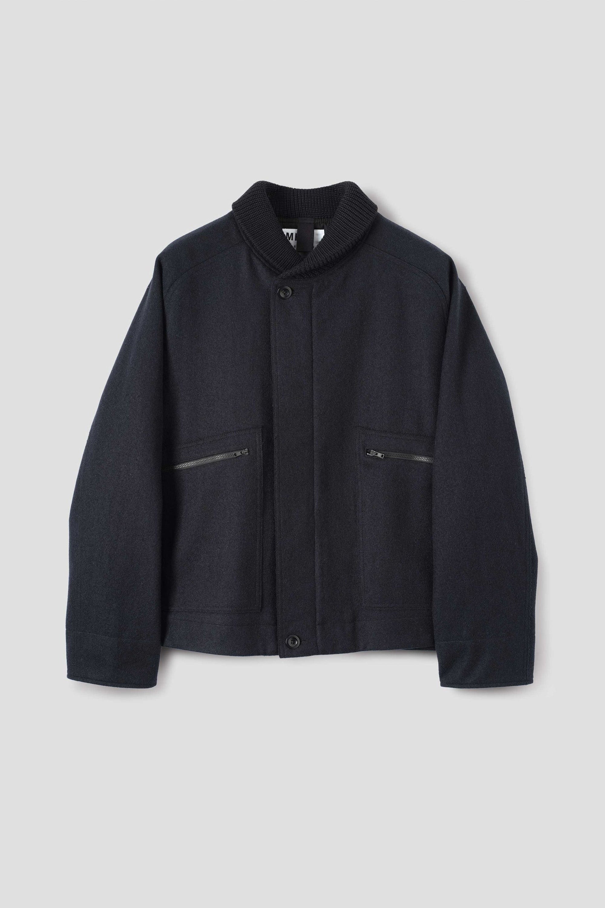 Rib Neck Jacket Coarse Melton Wool Ink_4