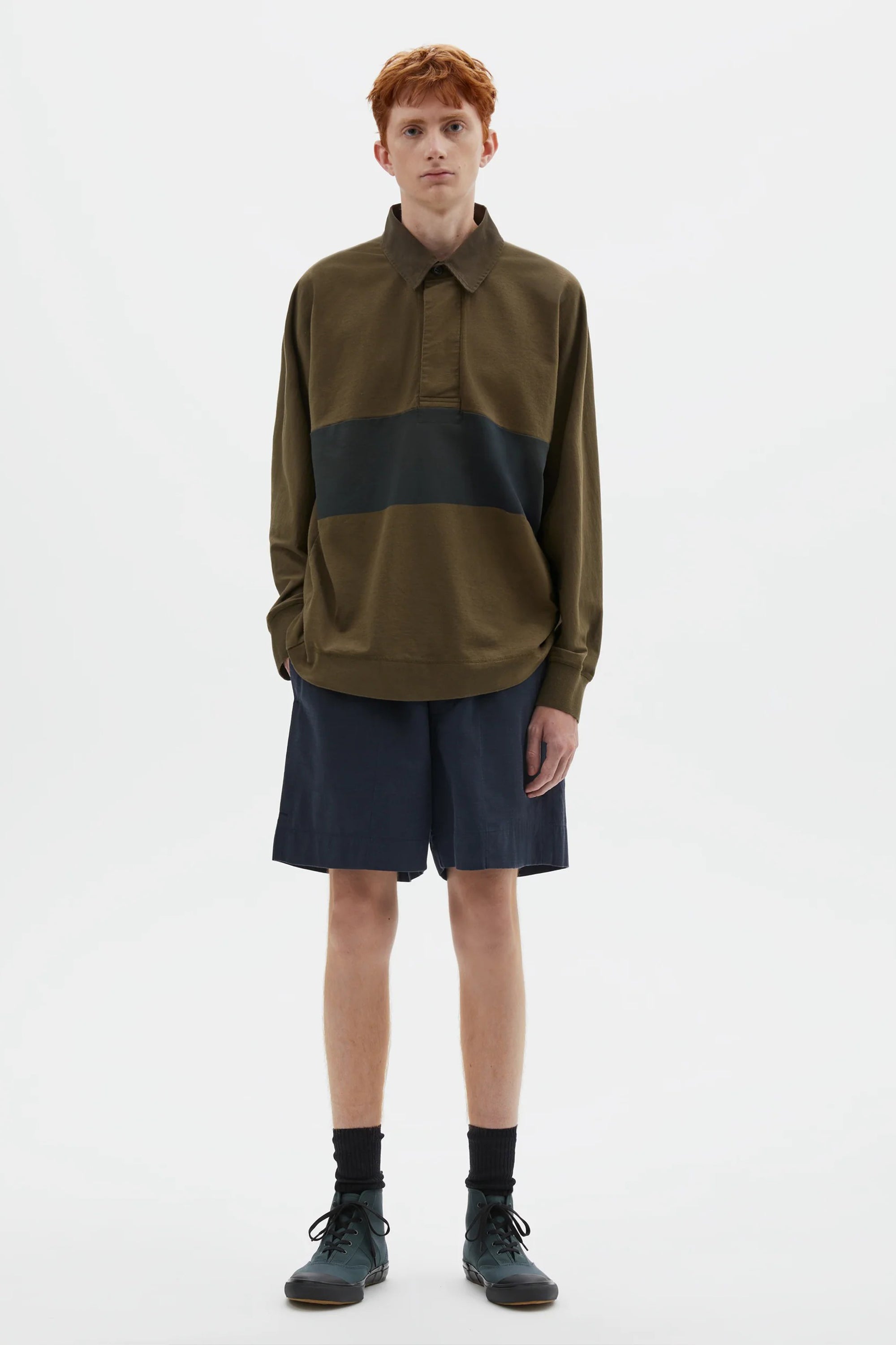 Rugby Shirt Matte Jersey Khaki Green/ Black Green