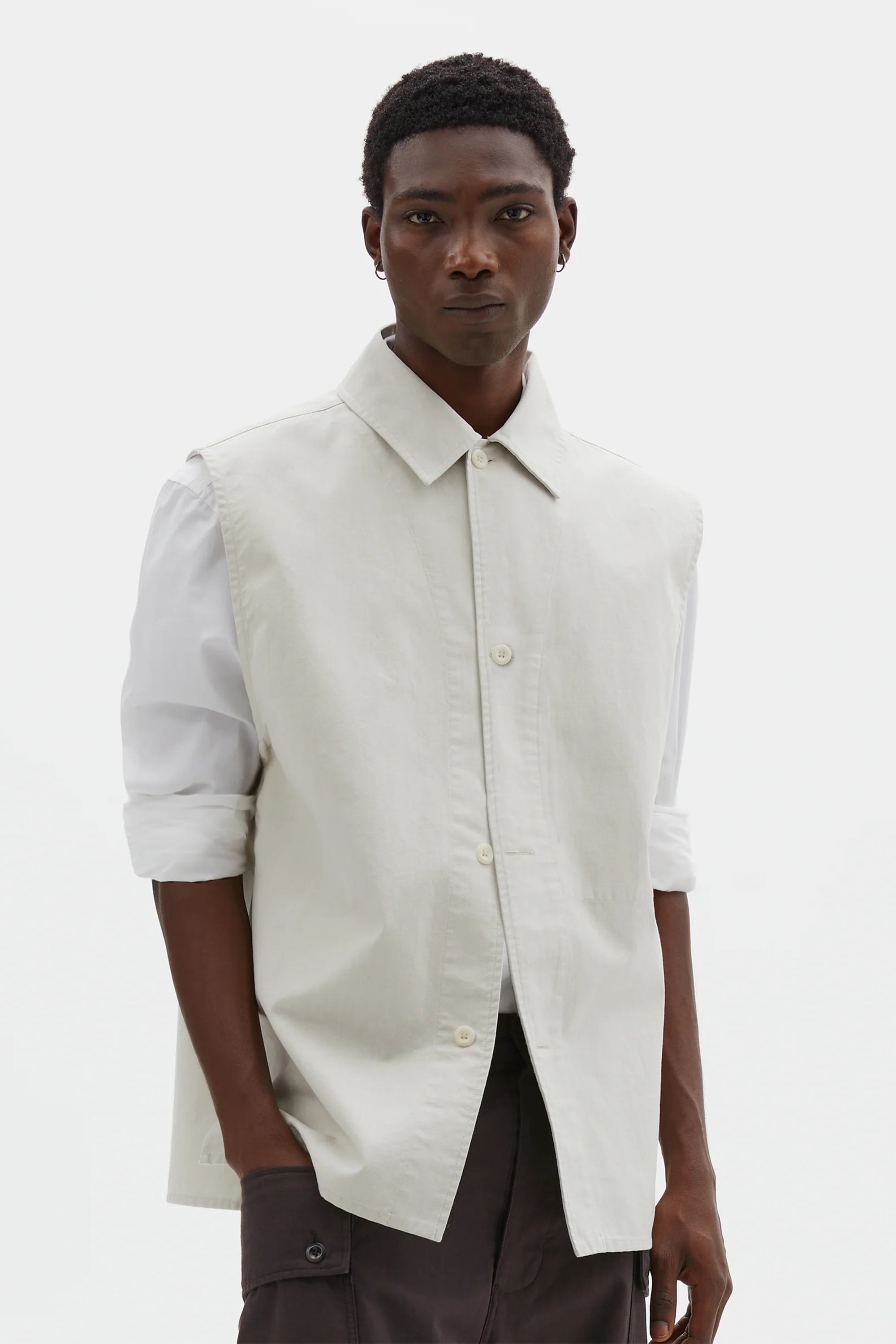 Sleeveless Overshirt Irregular Cotton Drill Chalk