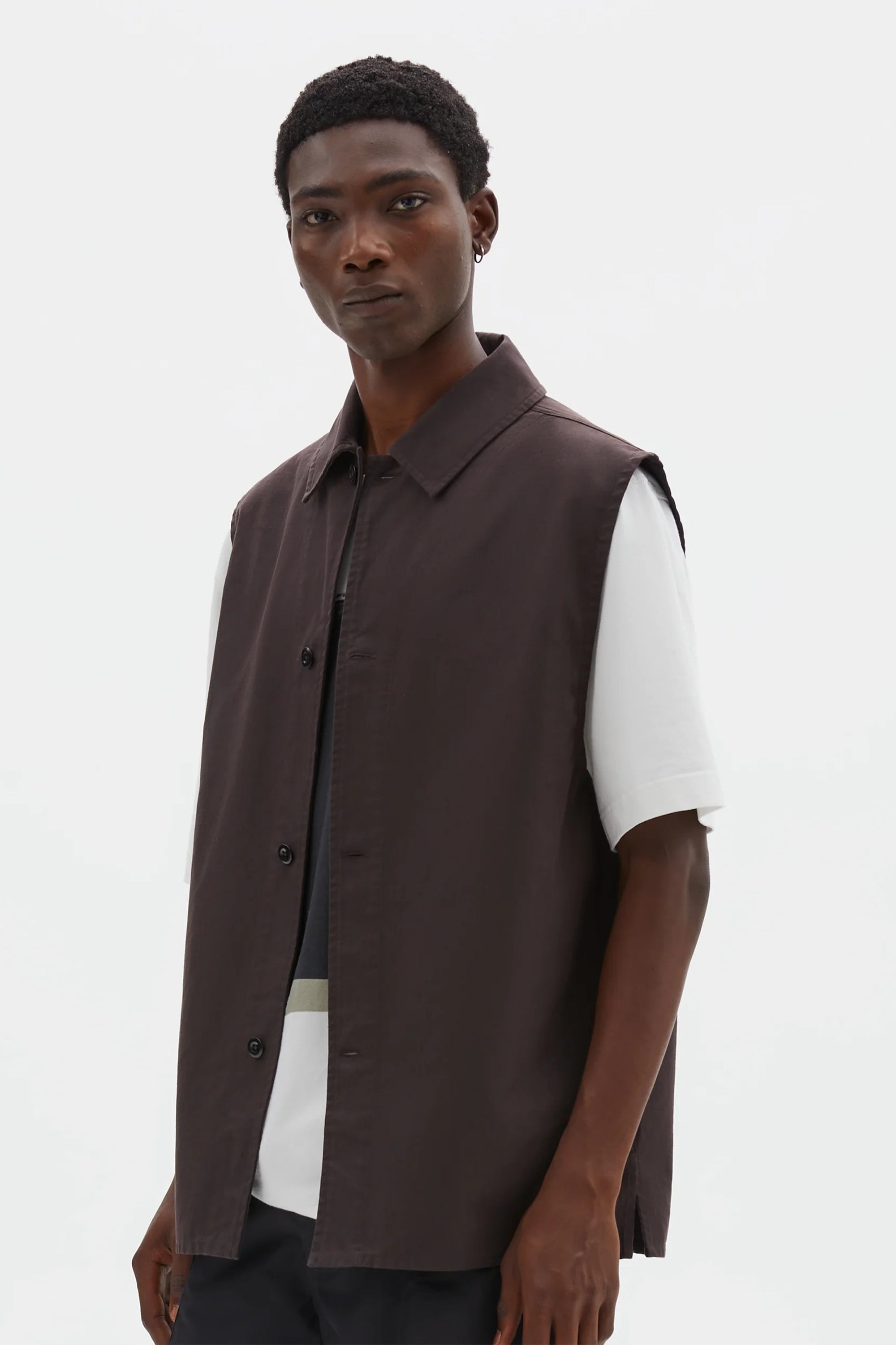 Sleeveless Overshirt Irregular Cotton Drill Mahogany_1