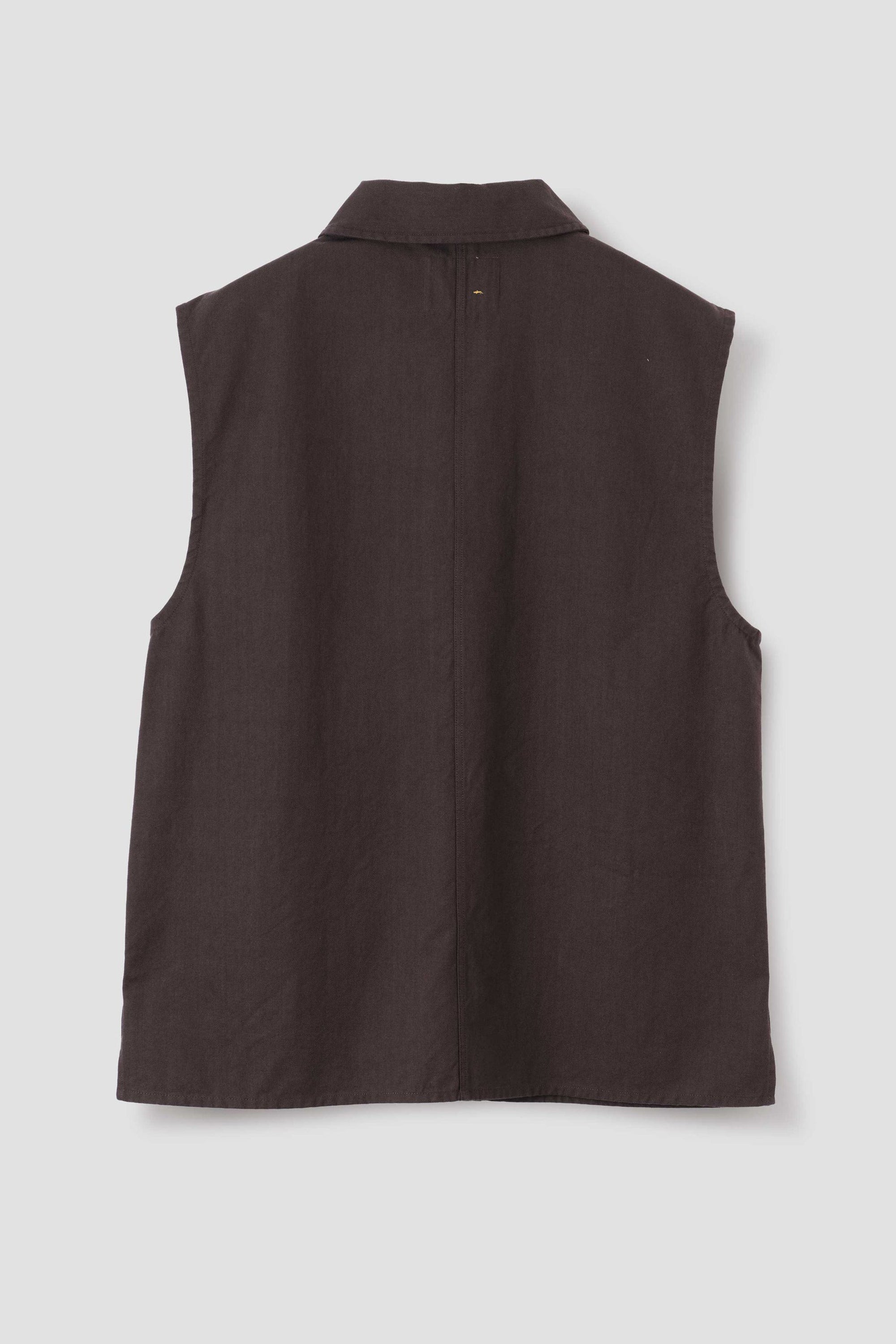 Sleeveless Overshirt Irregular Cotton Drill Mahogany_4