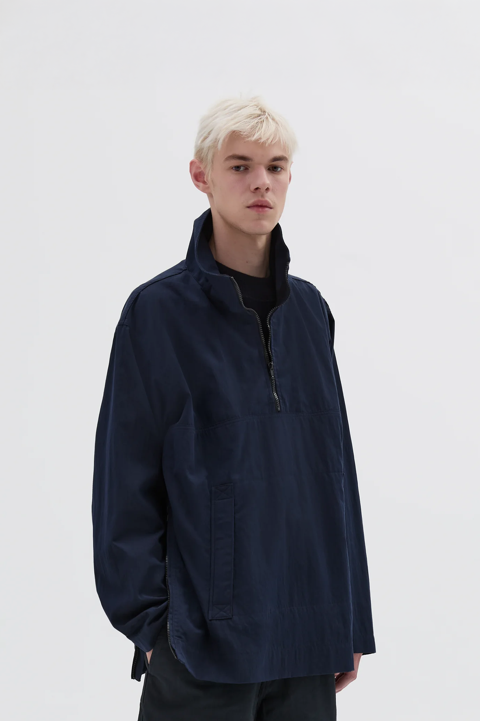 Stand Collar Anorak Proofed Cotton Nylon Navy_1
