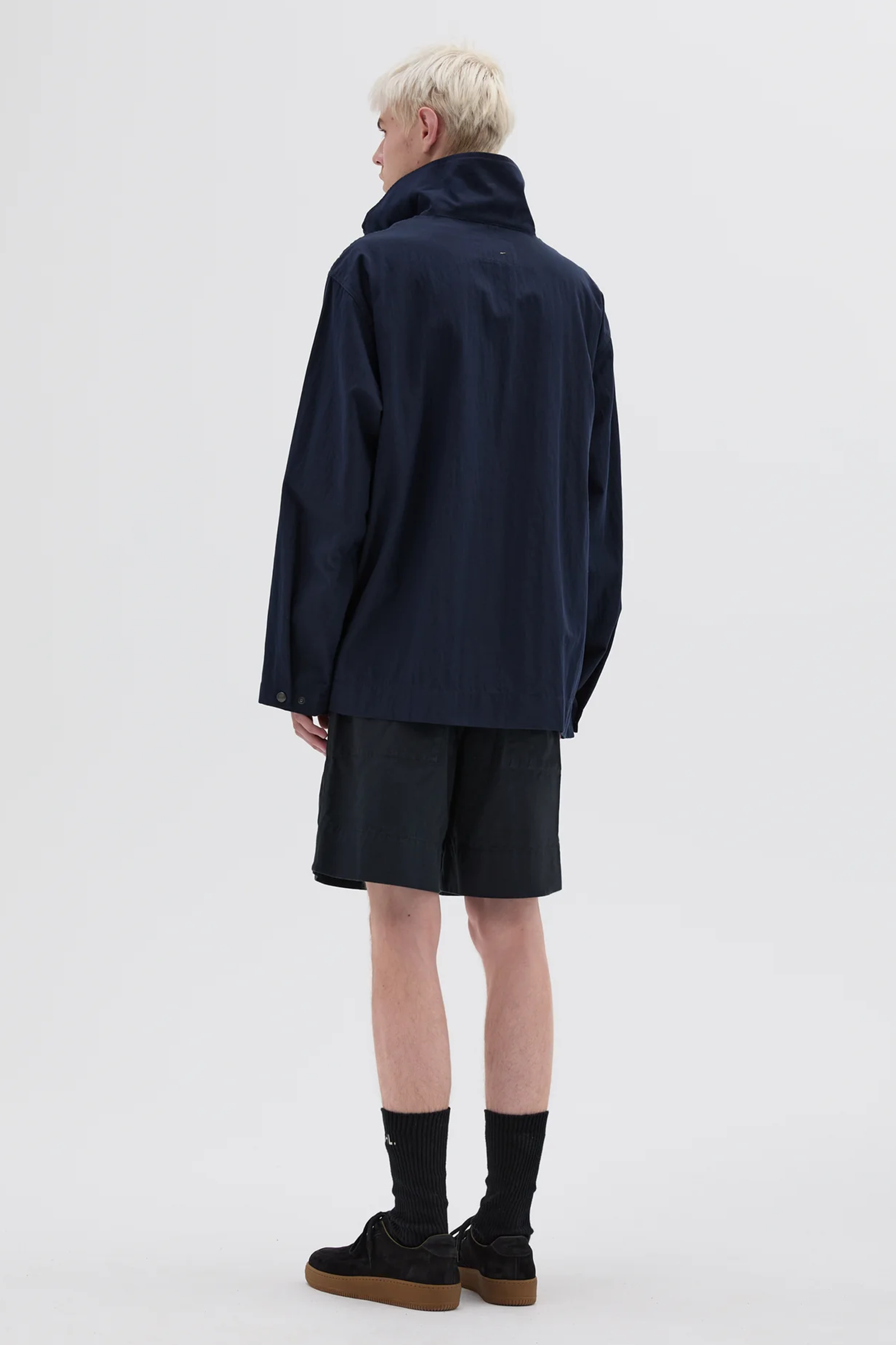 Stand Collar Anorak Proofed Cotton Nylon Navy