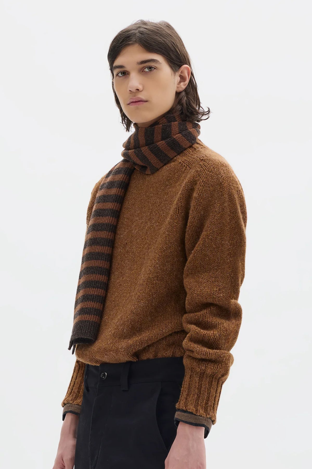 Textured Stripe Scarf Lambswool Cocoa/ Conker