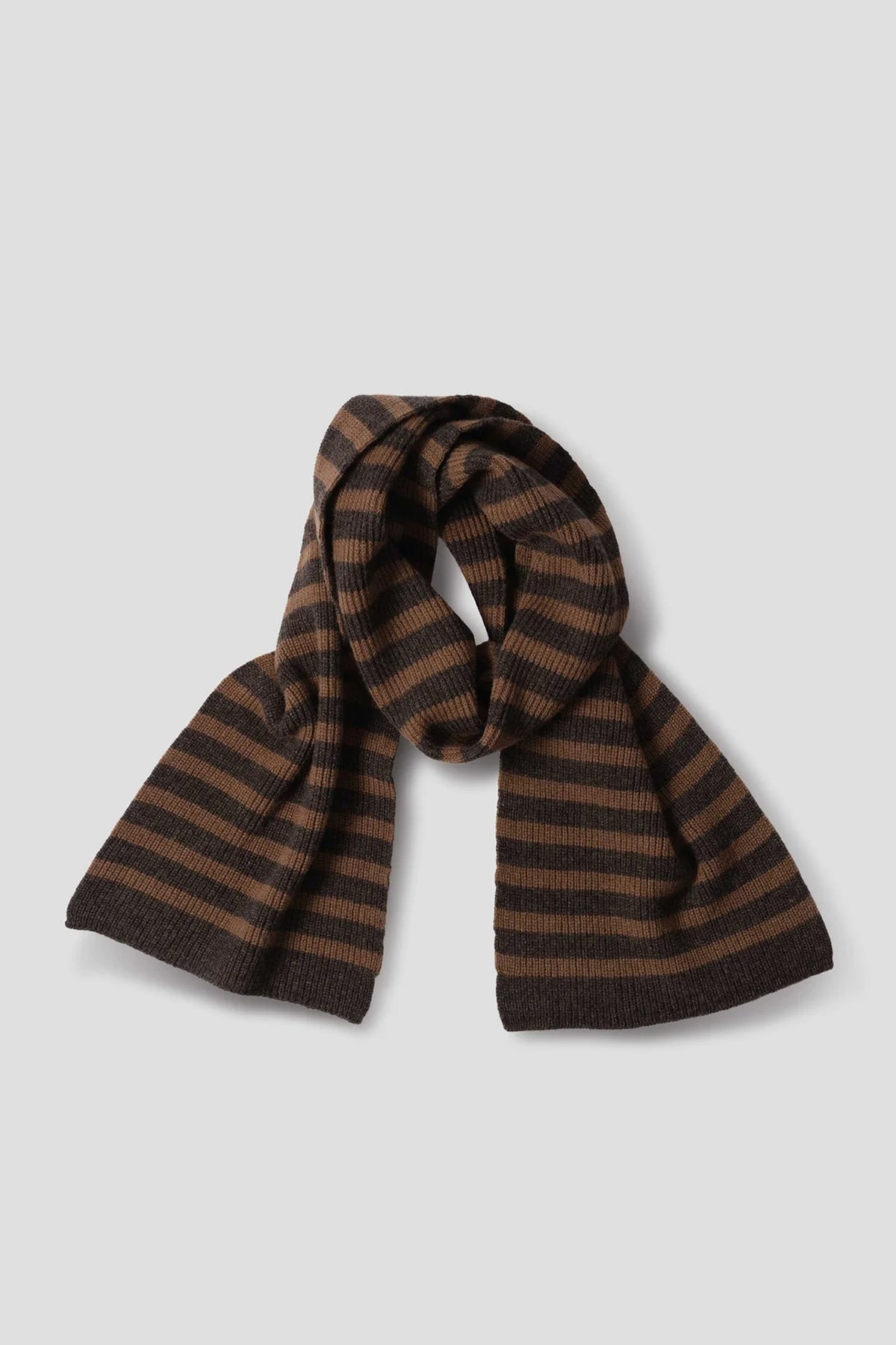 Textured Stripe Scarf Lambswool Cocoa/ Conker_4