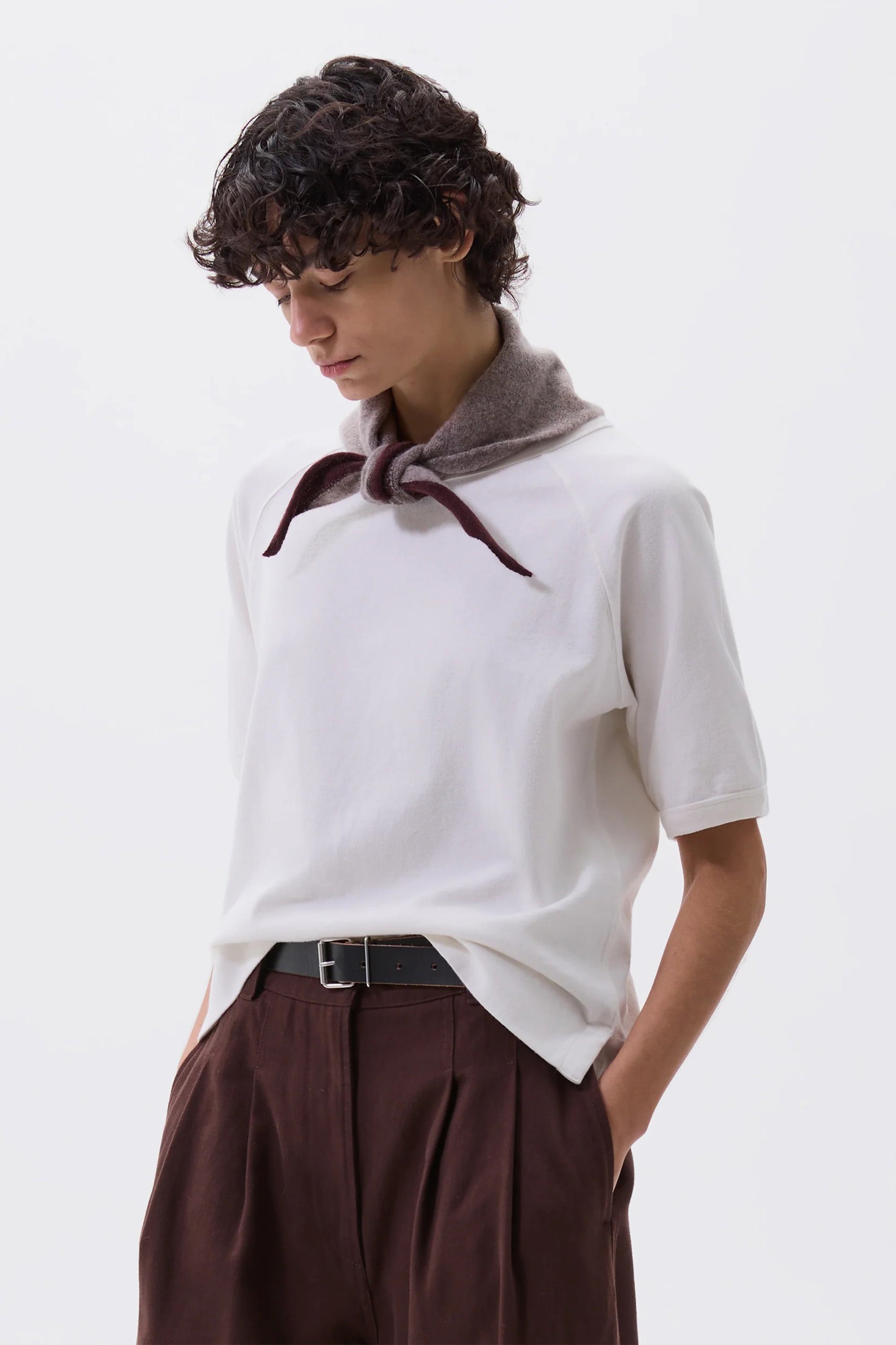 Tipped Scout Scarf Lambswool Pebble/ Mahogany