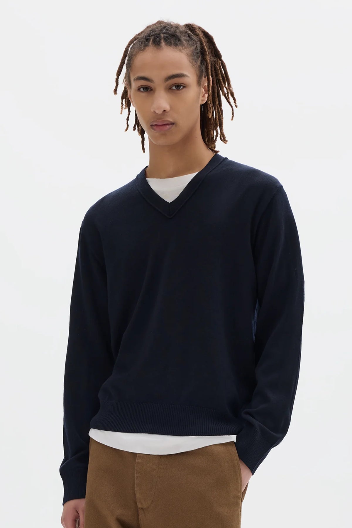 V Neck Jumper Fine Merino Wool Ink_1