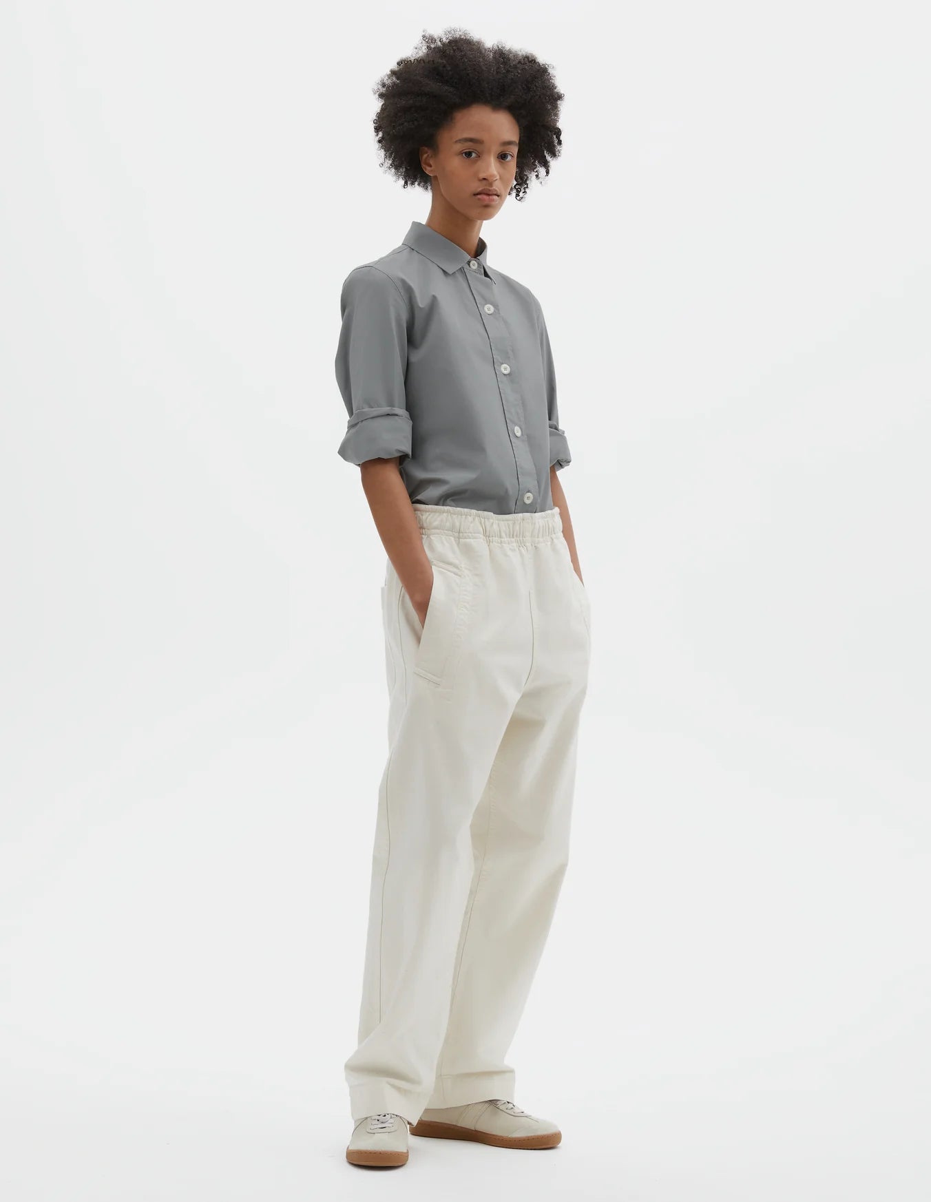 Wide Leg Jogger Workwear Cotton Twill Off White