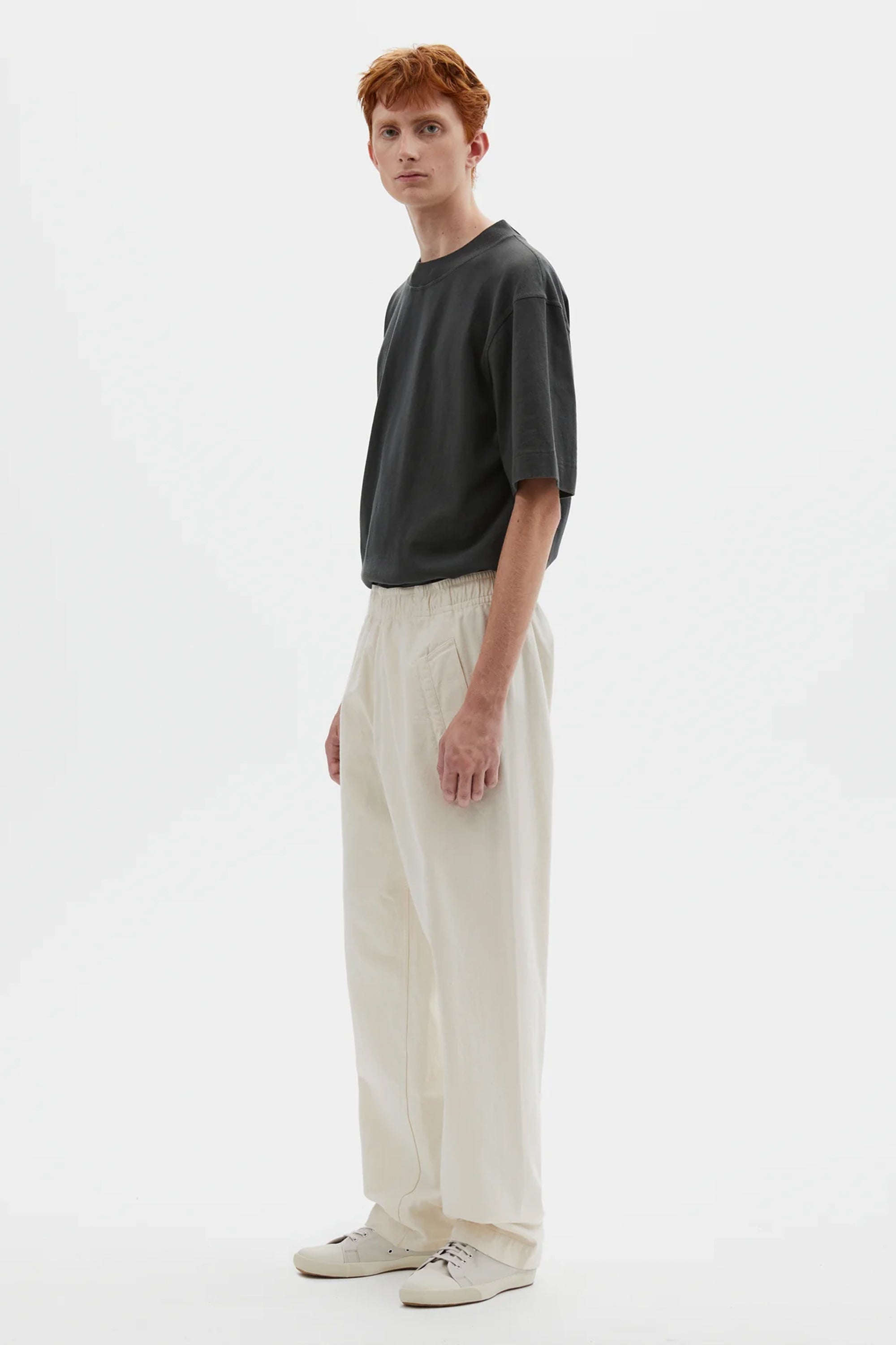 Wide Leg Joggers Workwear Cotton Twill Off White