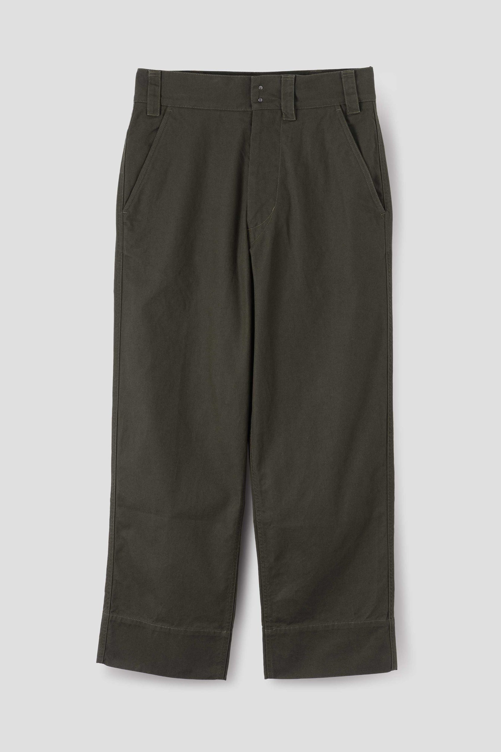 Wide Waistband Trousers Dry Cotton Gabardine Cedar