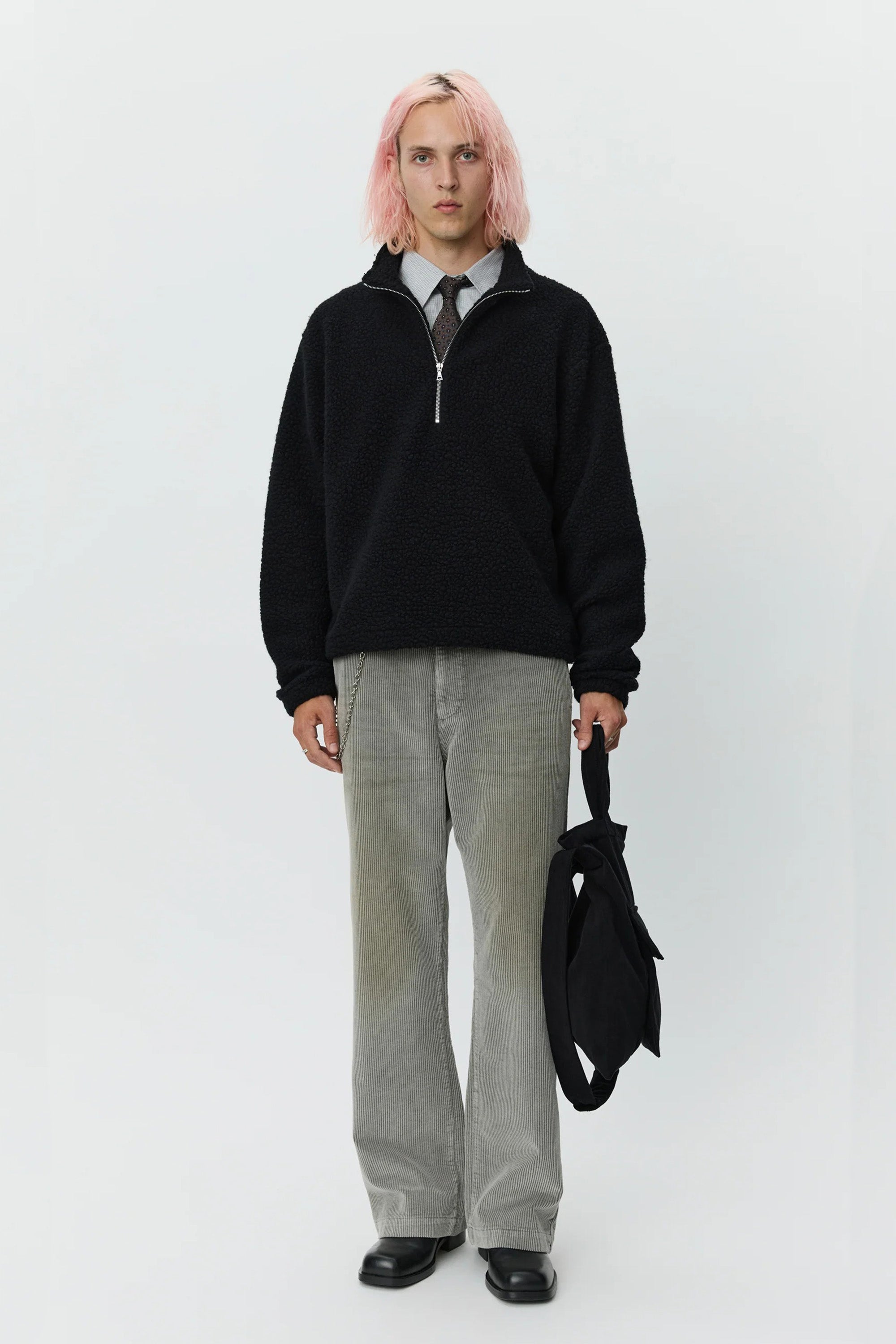 Common Half Zip Sweater Black Fuzzy Fleece