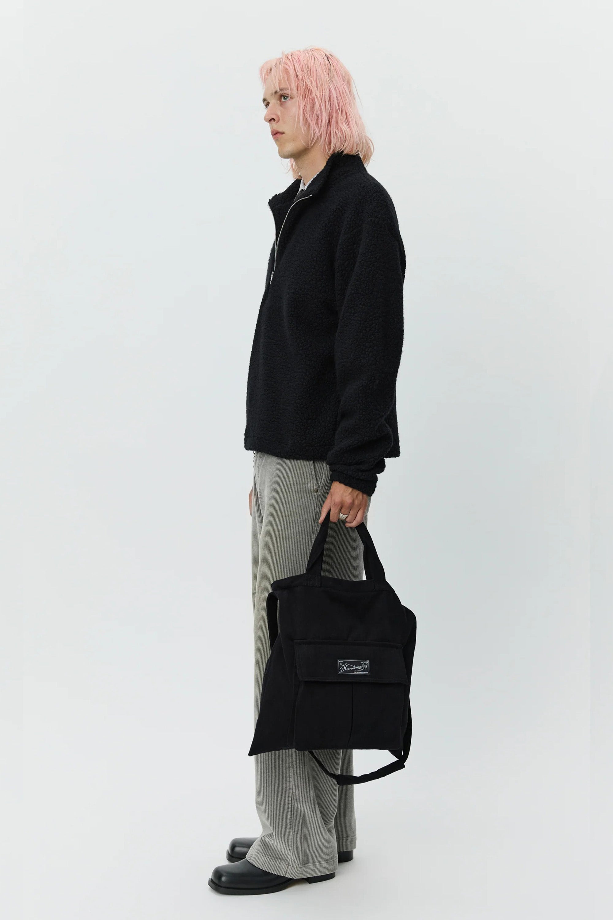 Common Half Zip Sweater Black Fuzzy Fleece