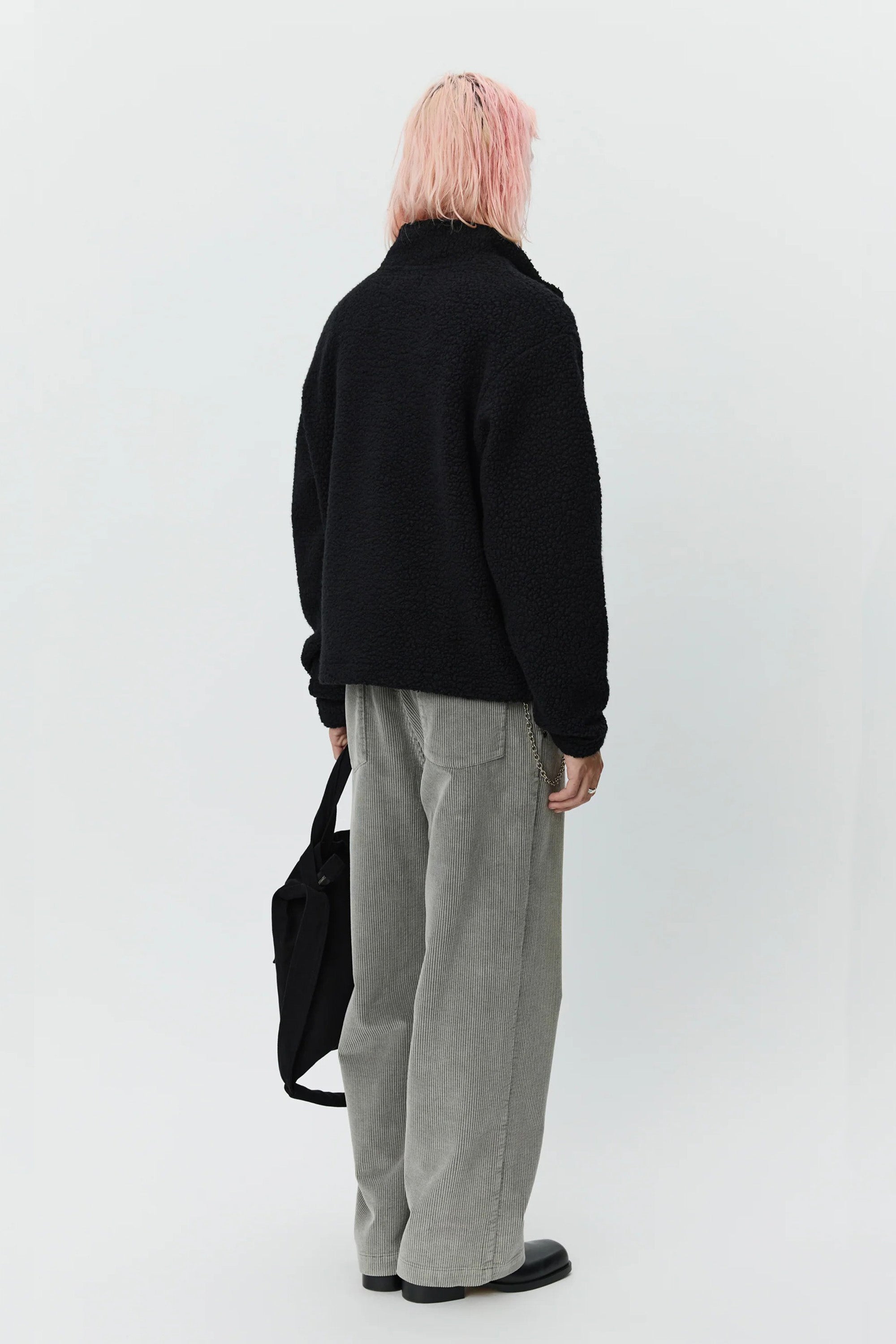 Common Half Zip Sweater Black Fuzzy Fleece