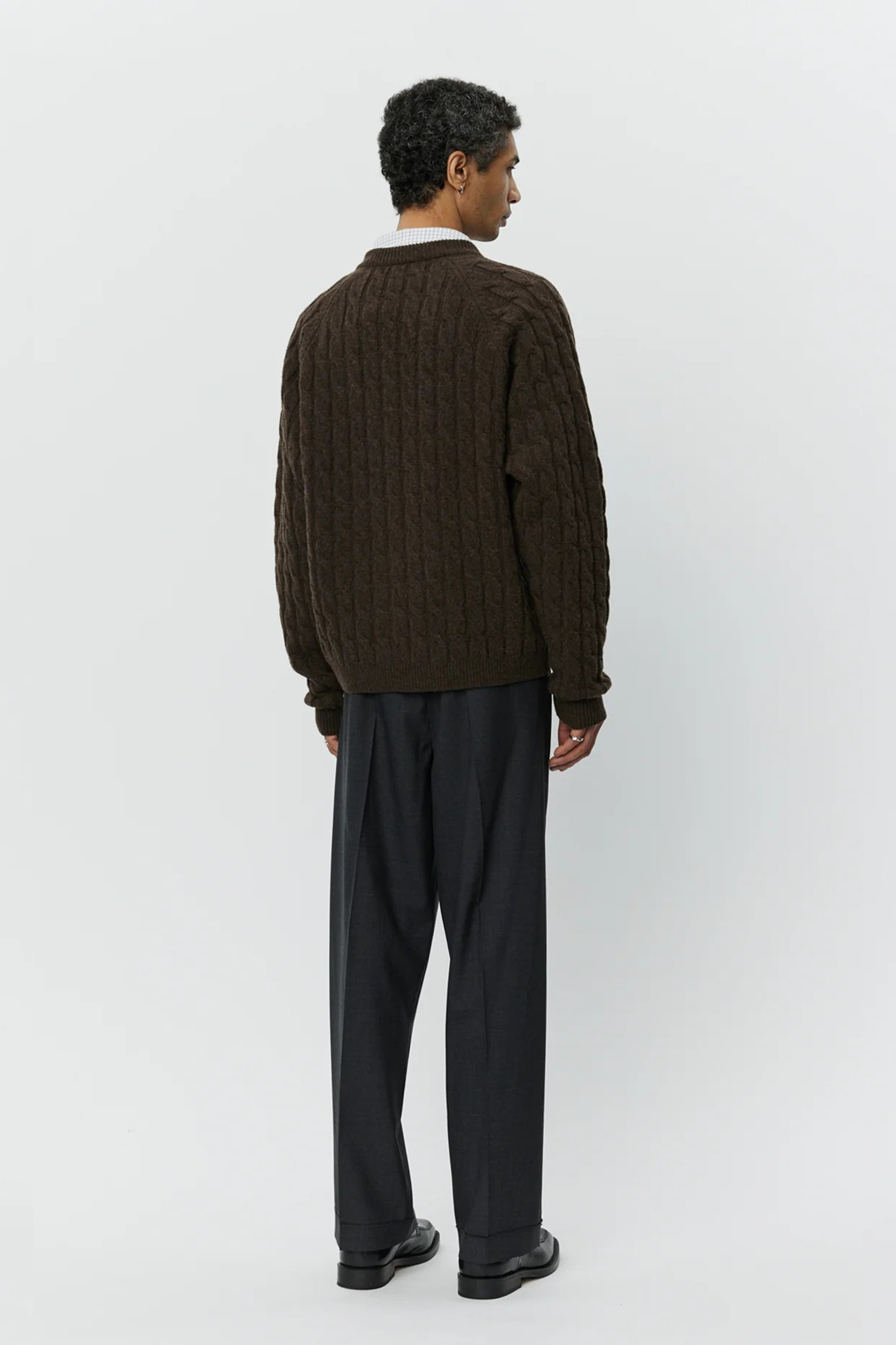 Editor Zip Sweater Brown Cable Knit
