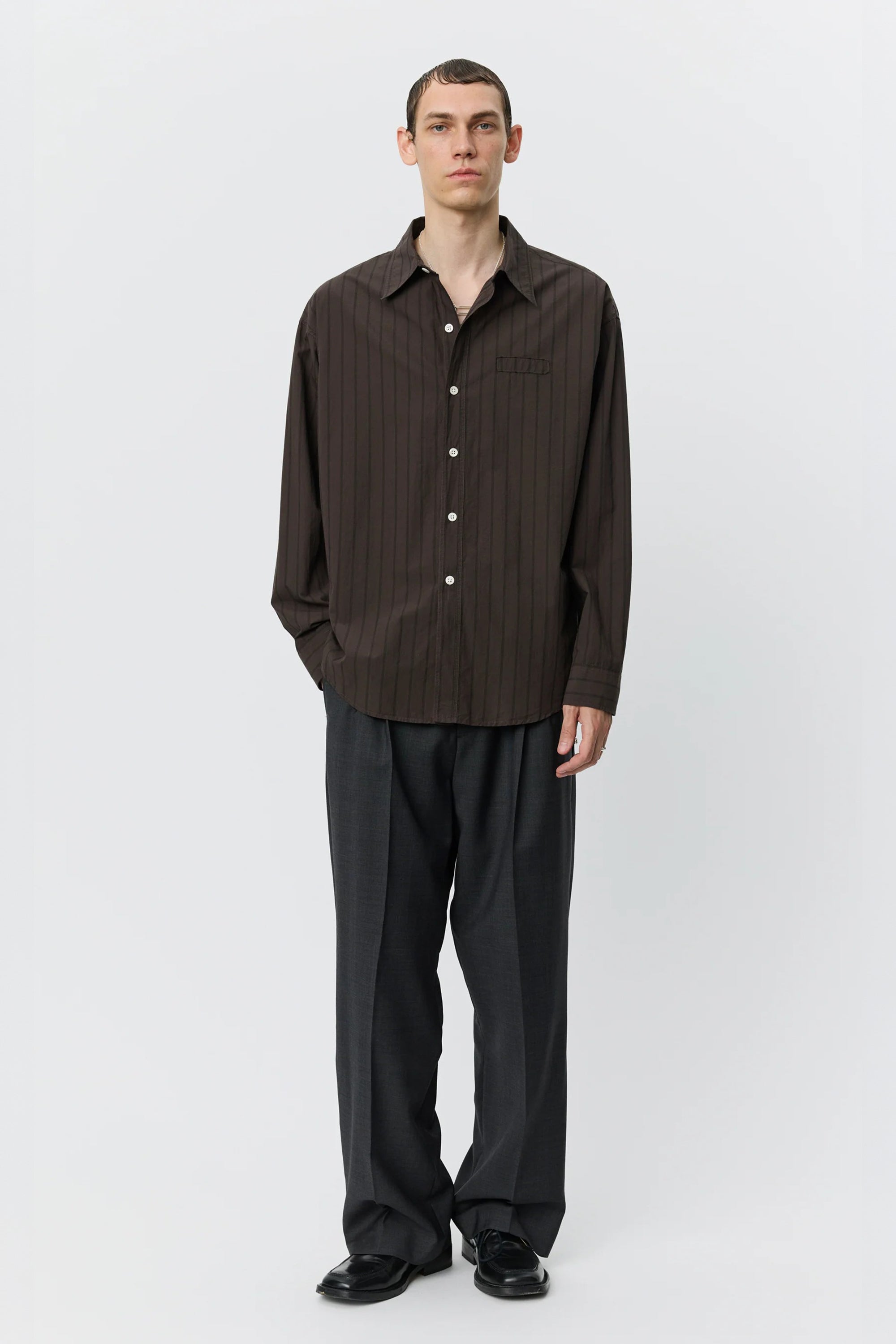Essay Shirt Dark Brown Triple Stripe_1