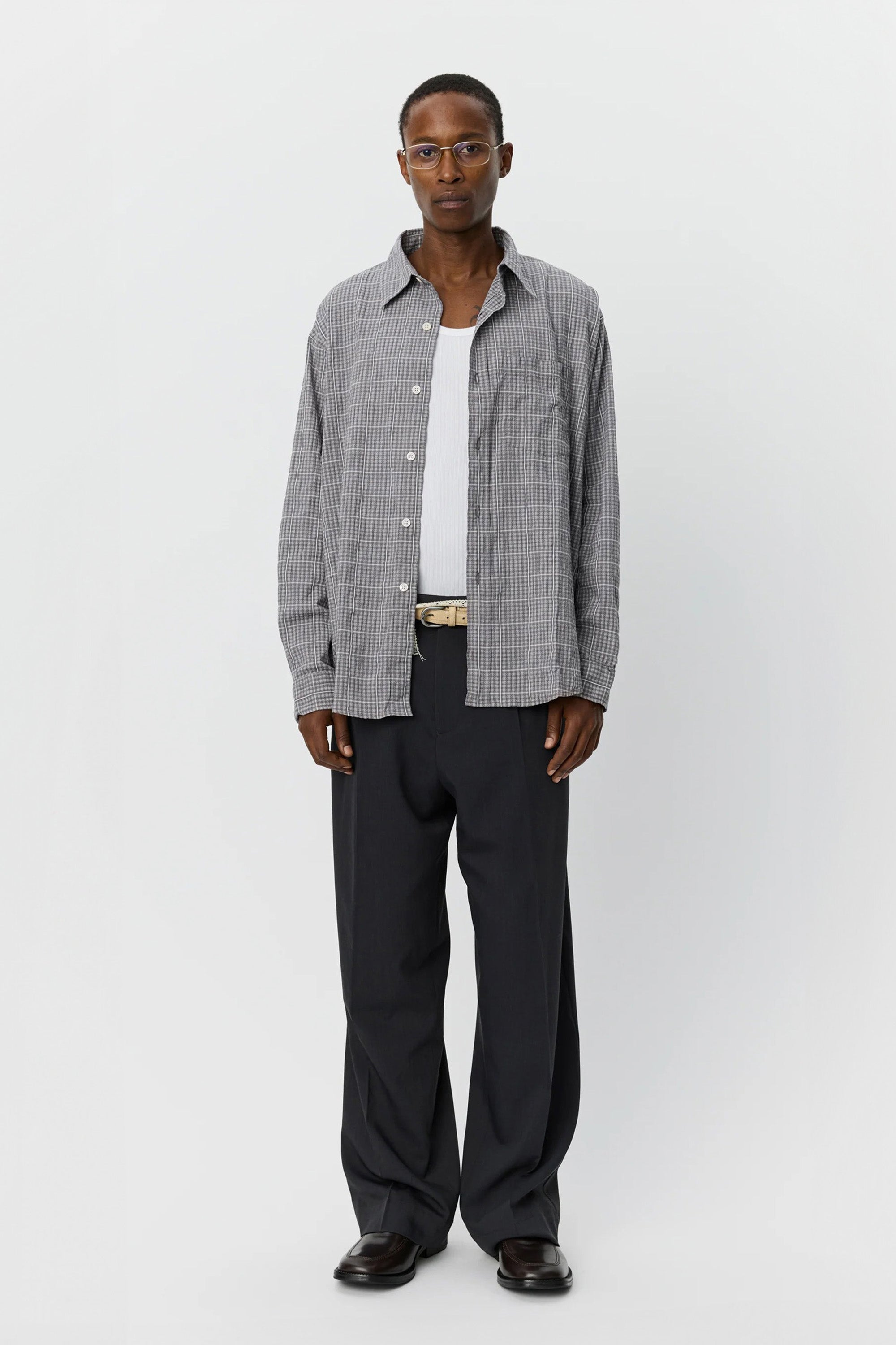 Executive Shirt Grey Textured Check_1