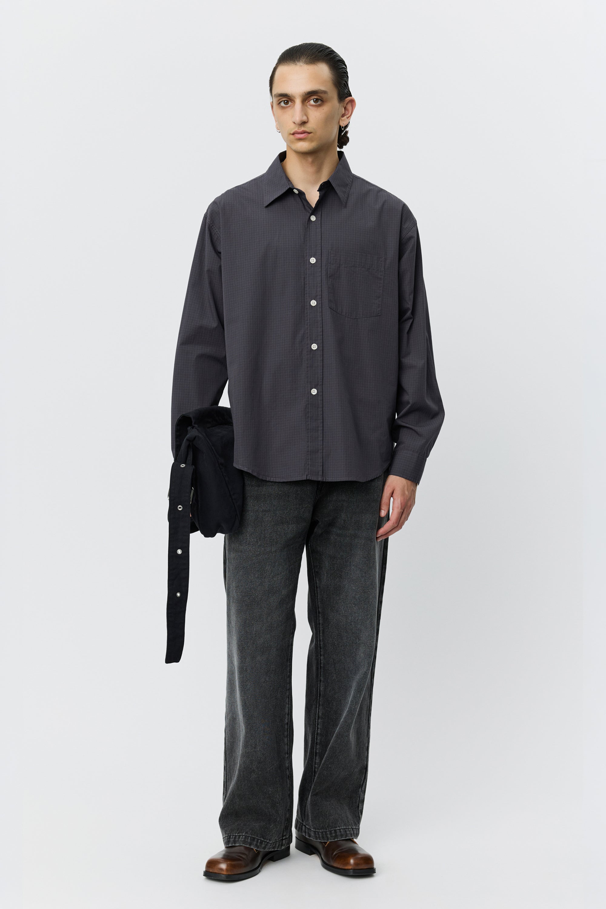 Executive Shirt Mushroom Micro Check Poplin