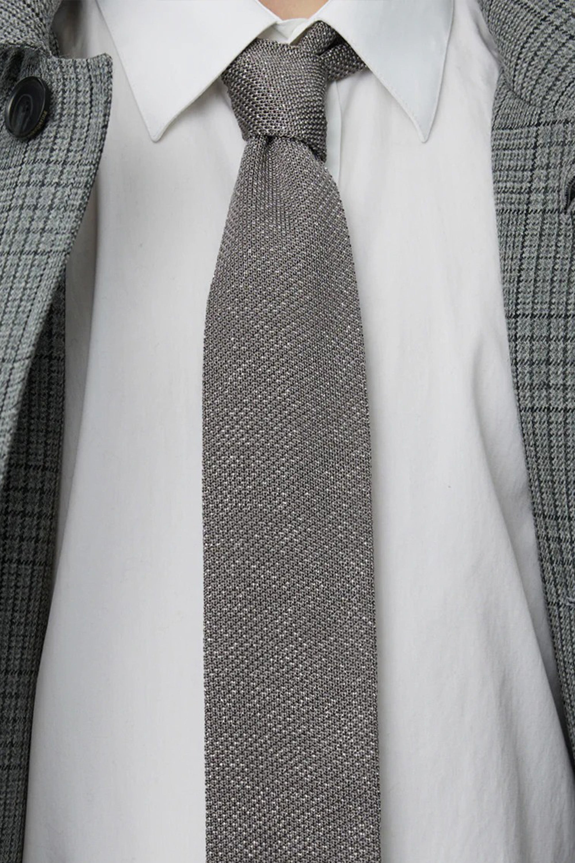 Formal Tie Knitted Silver Sparkle