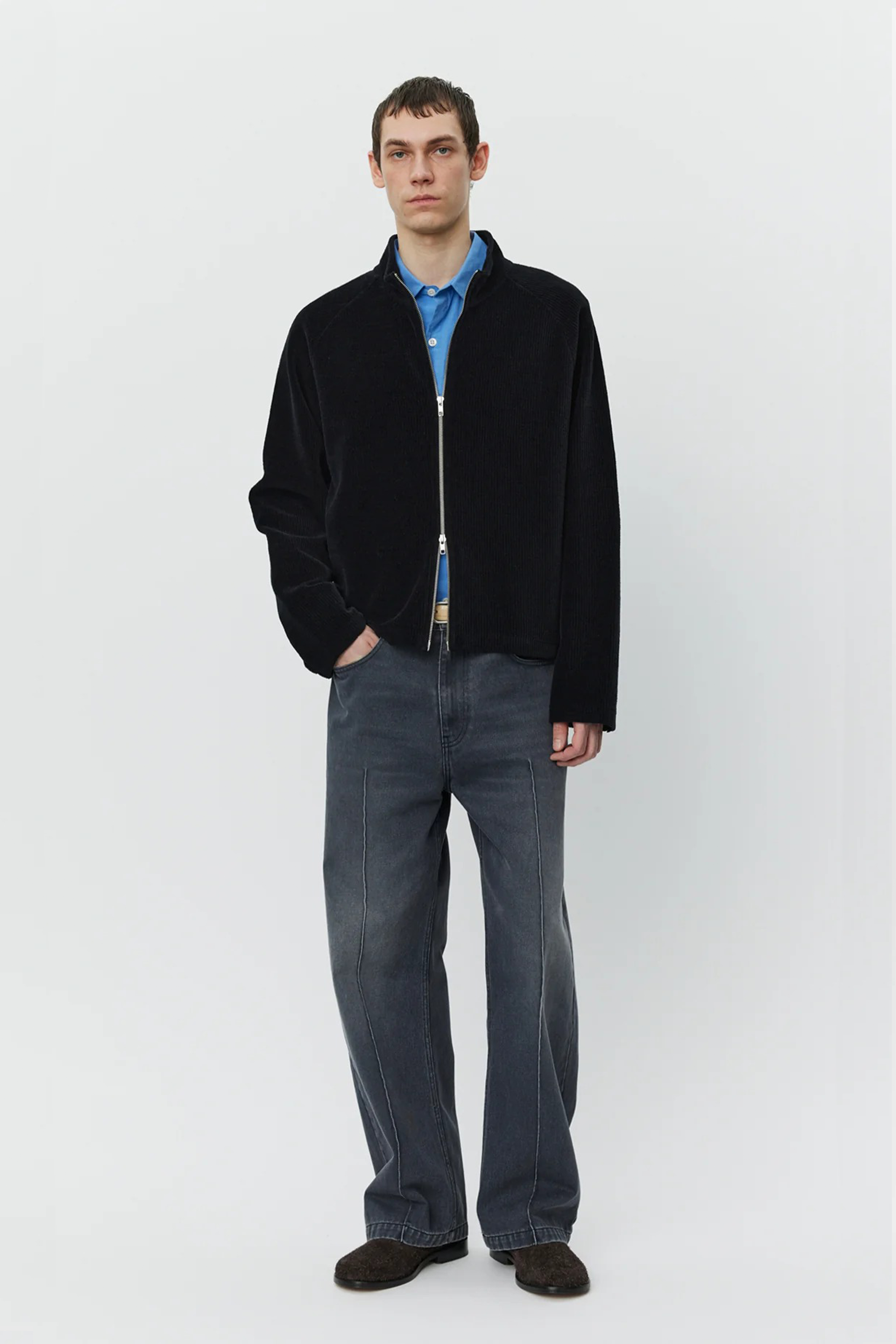 Leisure Zip Up Black Jersey Cord