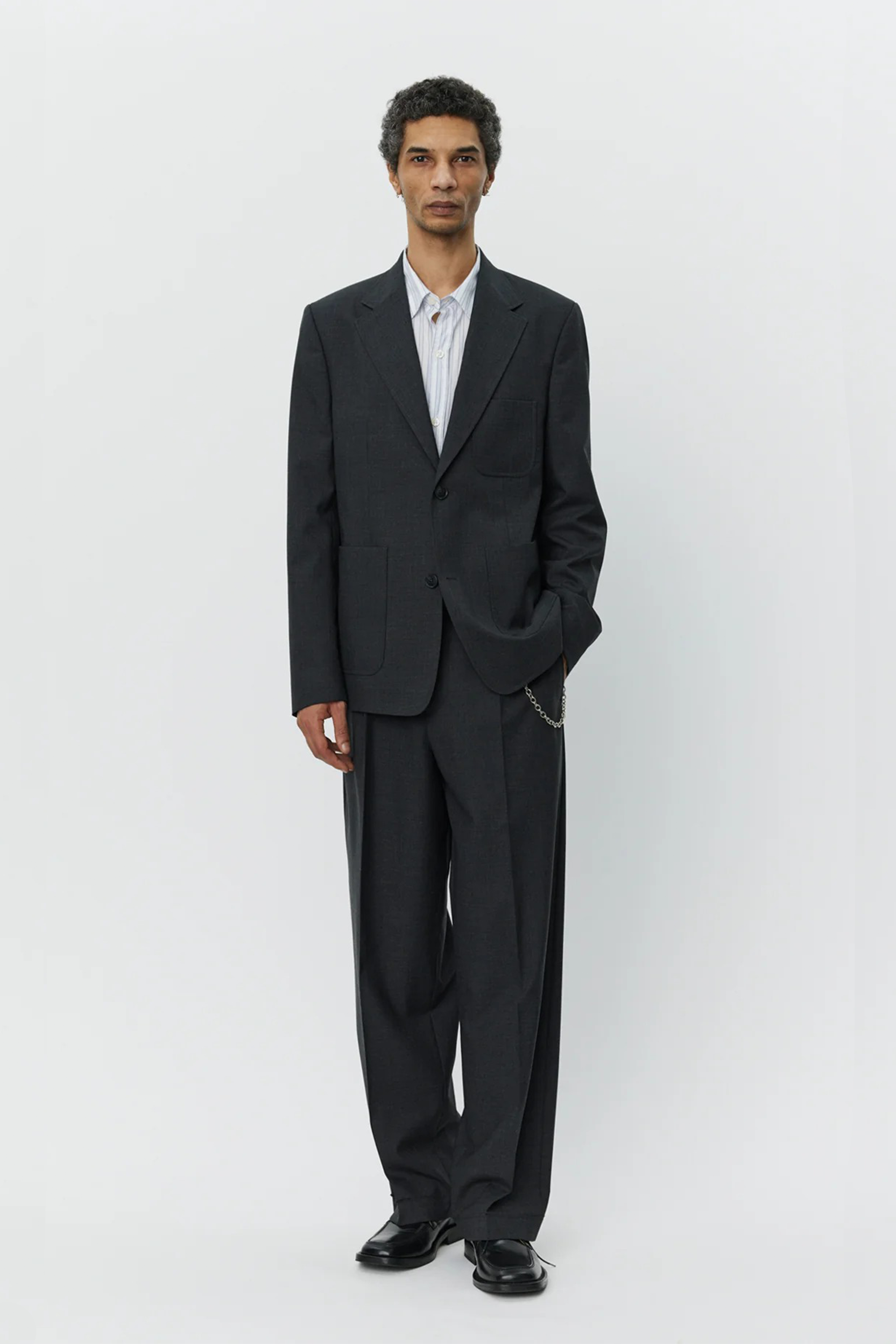 Patch Pocket Blazer Grey Worsted Wool