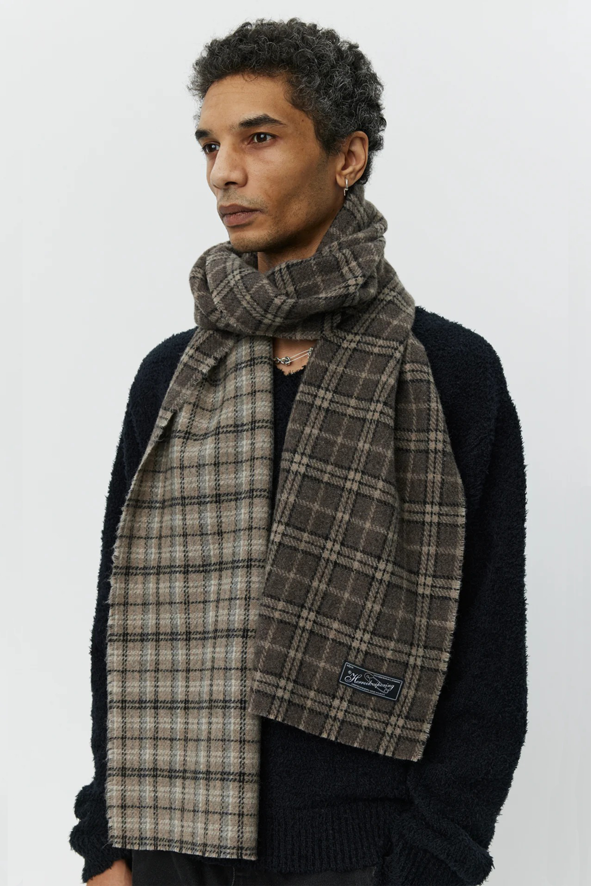 Wool Scarf Brown Double Faced Check