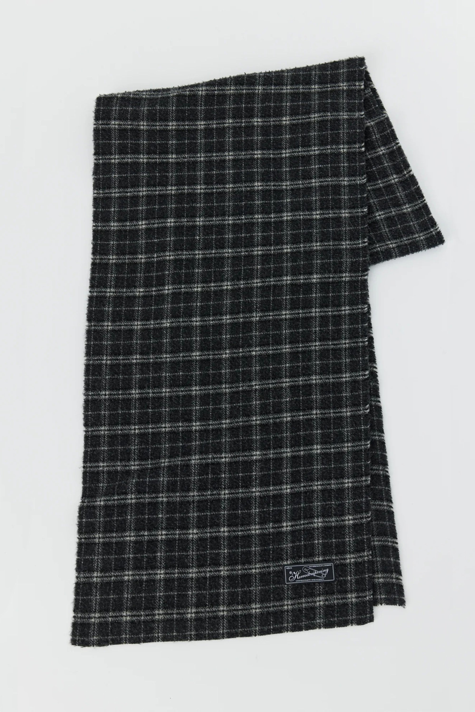 Wool Scarf Dark Grey Check Fuzz