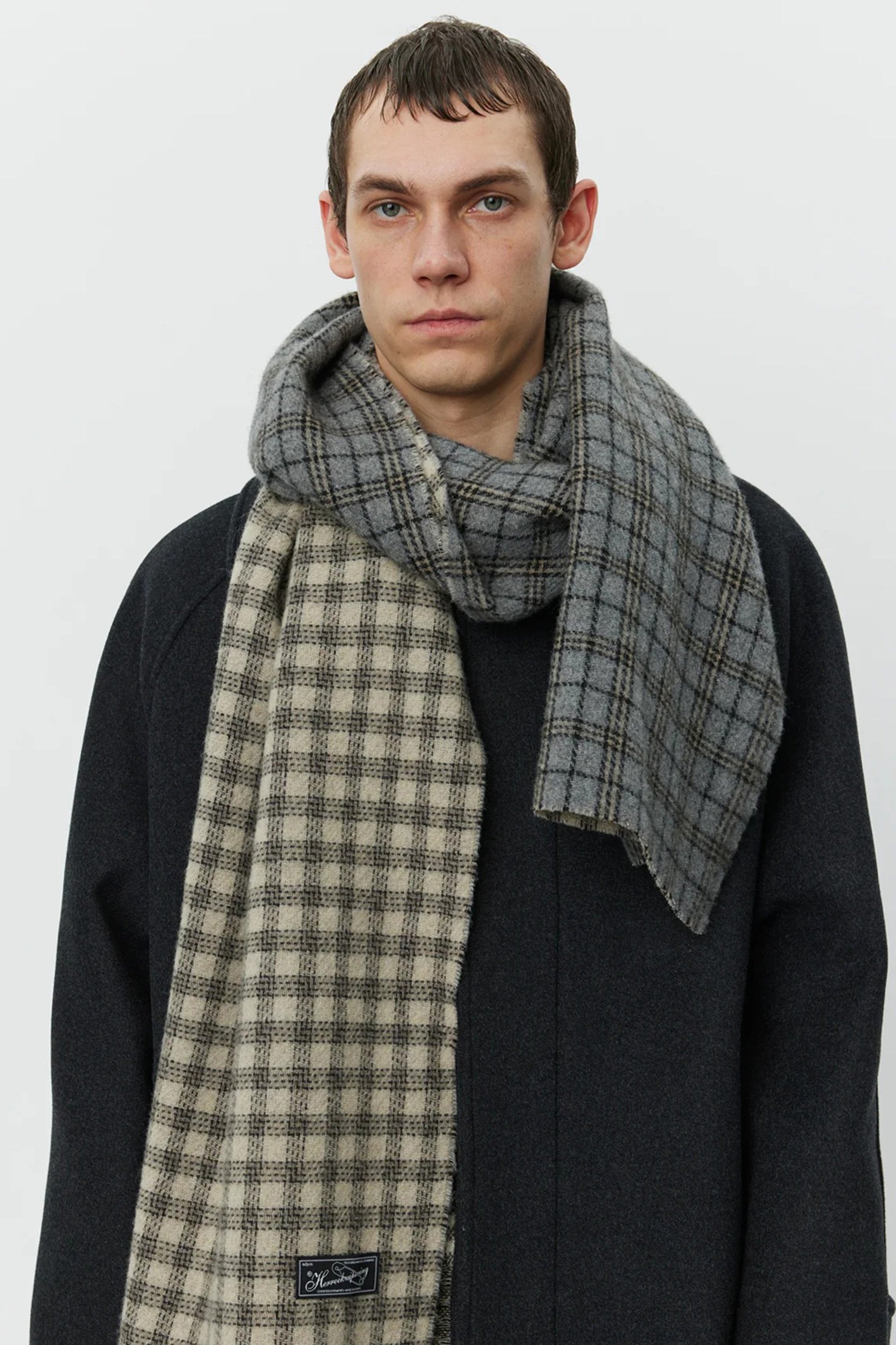 Wool Scarf Grey Double Faced Check