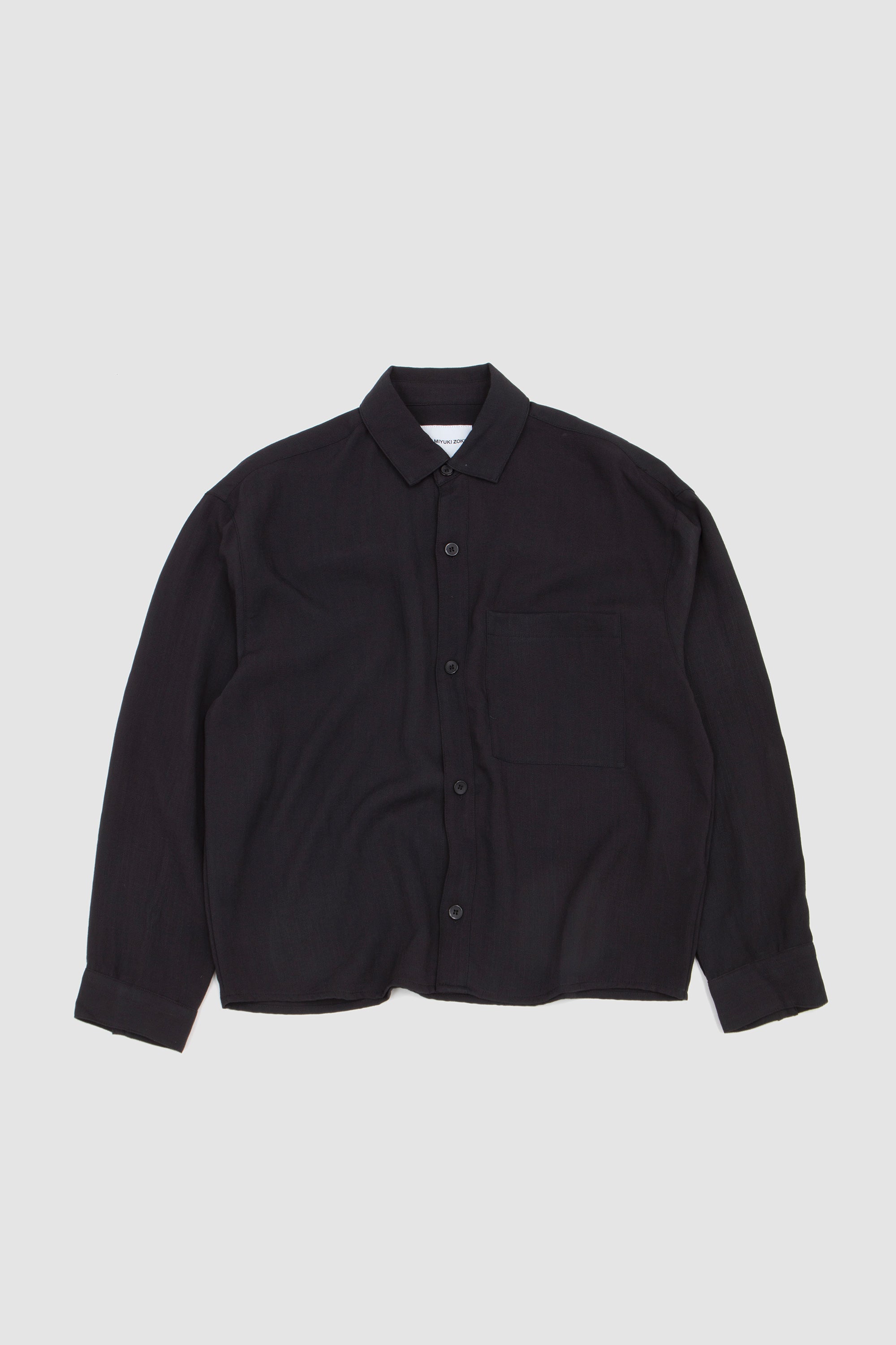 Drape Slub Box Dress Shirt Black