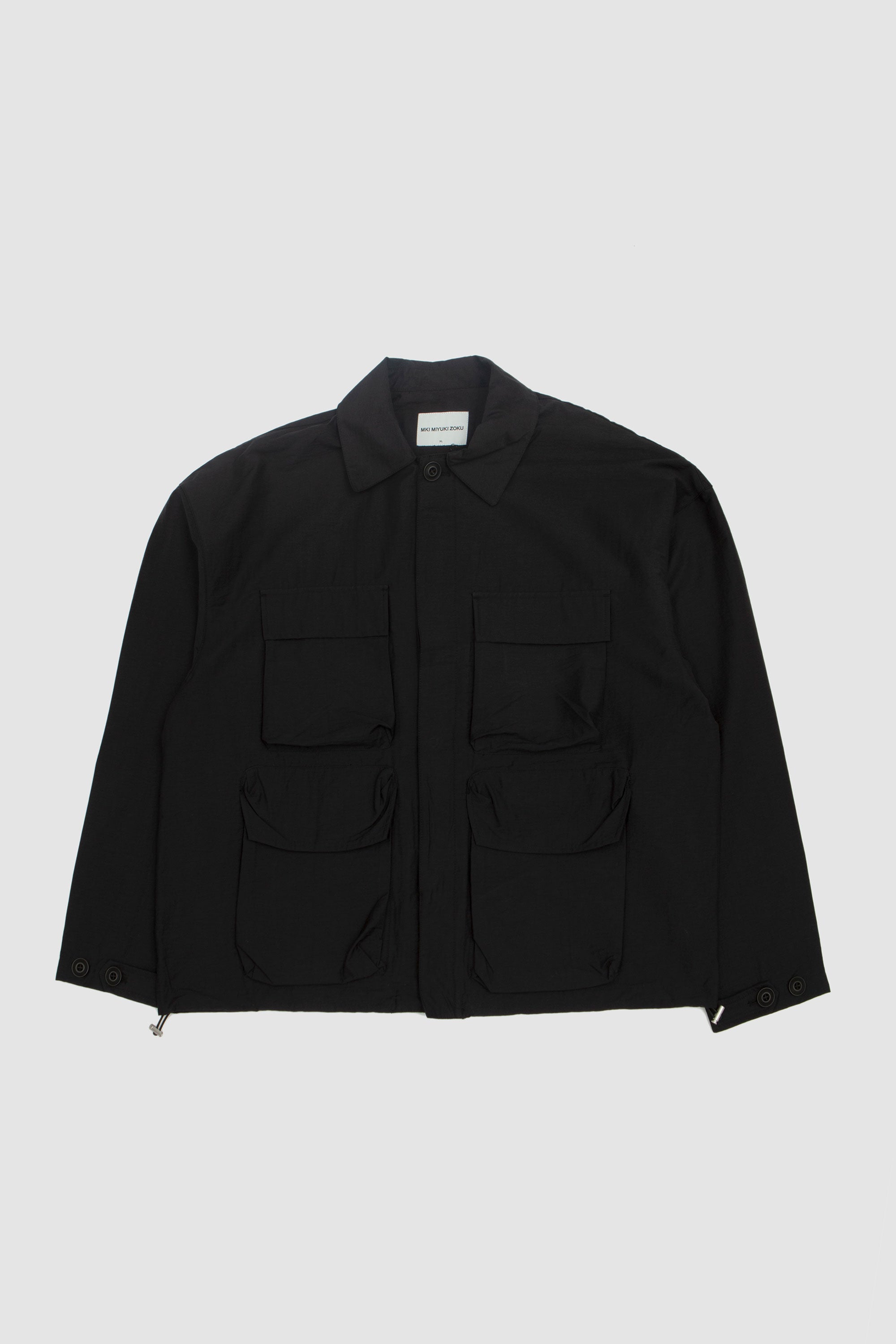 Washed Cotton Nylon Box Overshirt Black