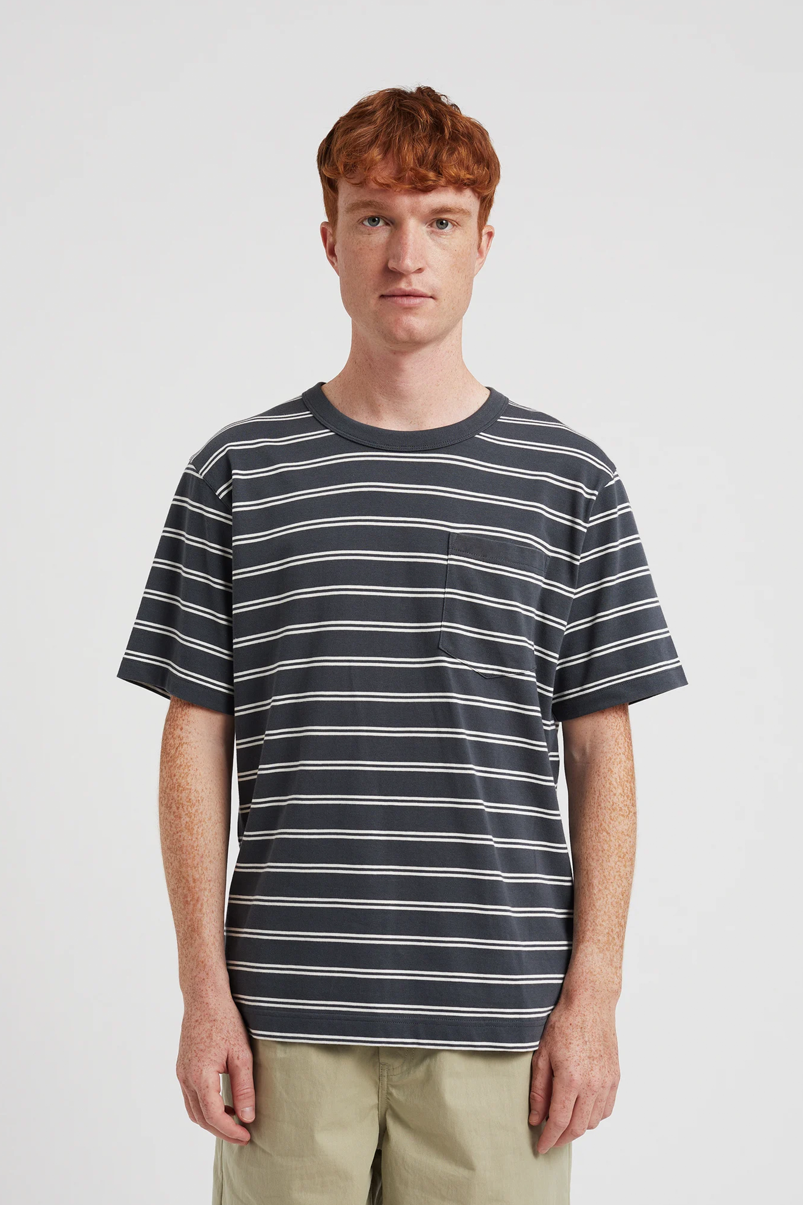 Holger Organic Sailor Stripe Pocket T- Shirt Battleship Grey