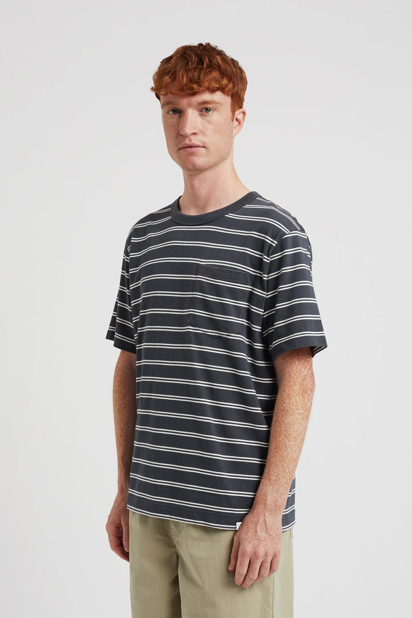 Holger Organic Sailor Stripe Pocket T- Shirt Battleship Grey