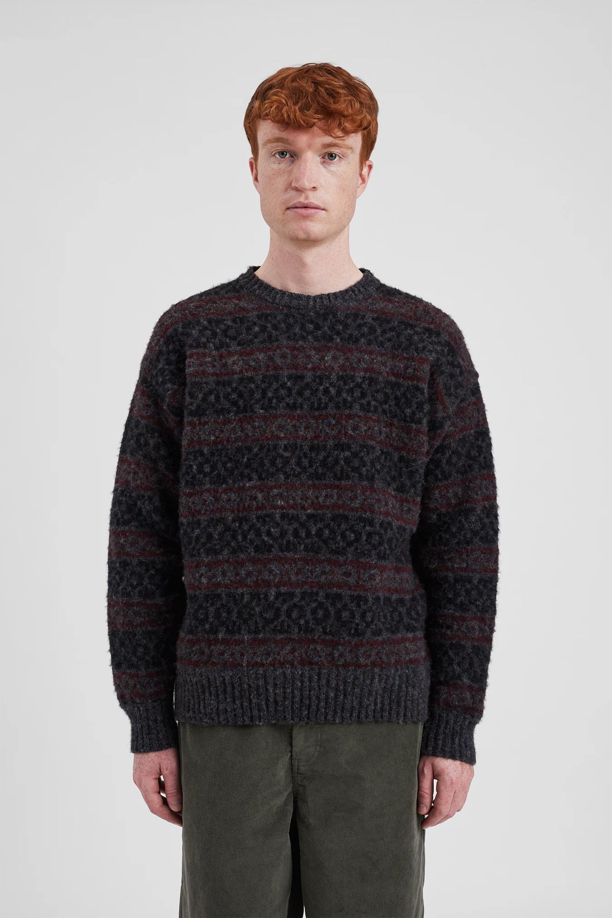 Jonas Scottish Lambswool Fair Isle Sweater Charcoal Grey