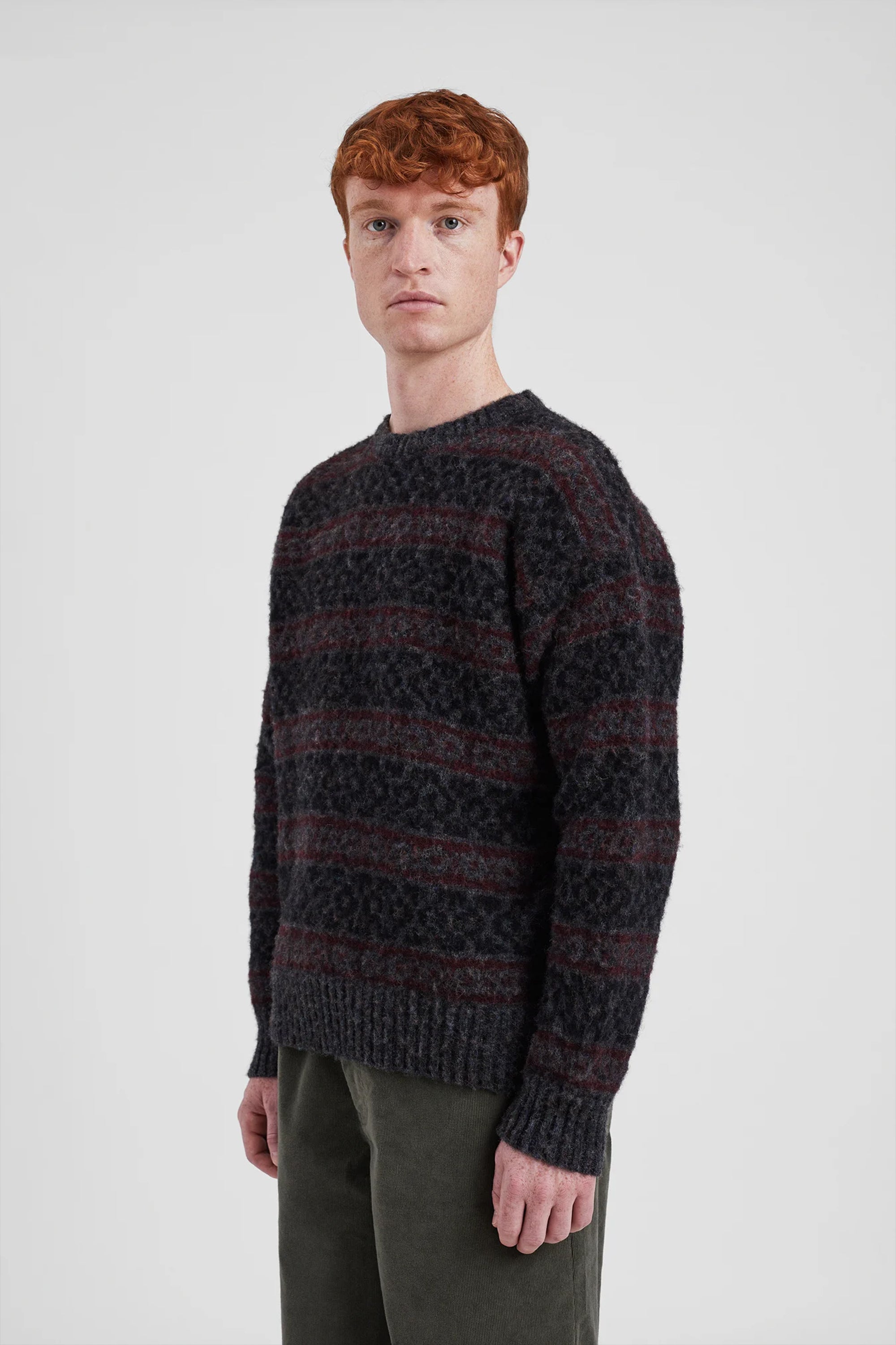 Jonas Scottish Lambswool Fair Isle Sweater Charcoal Grey