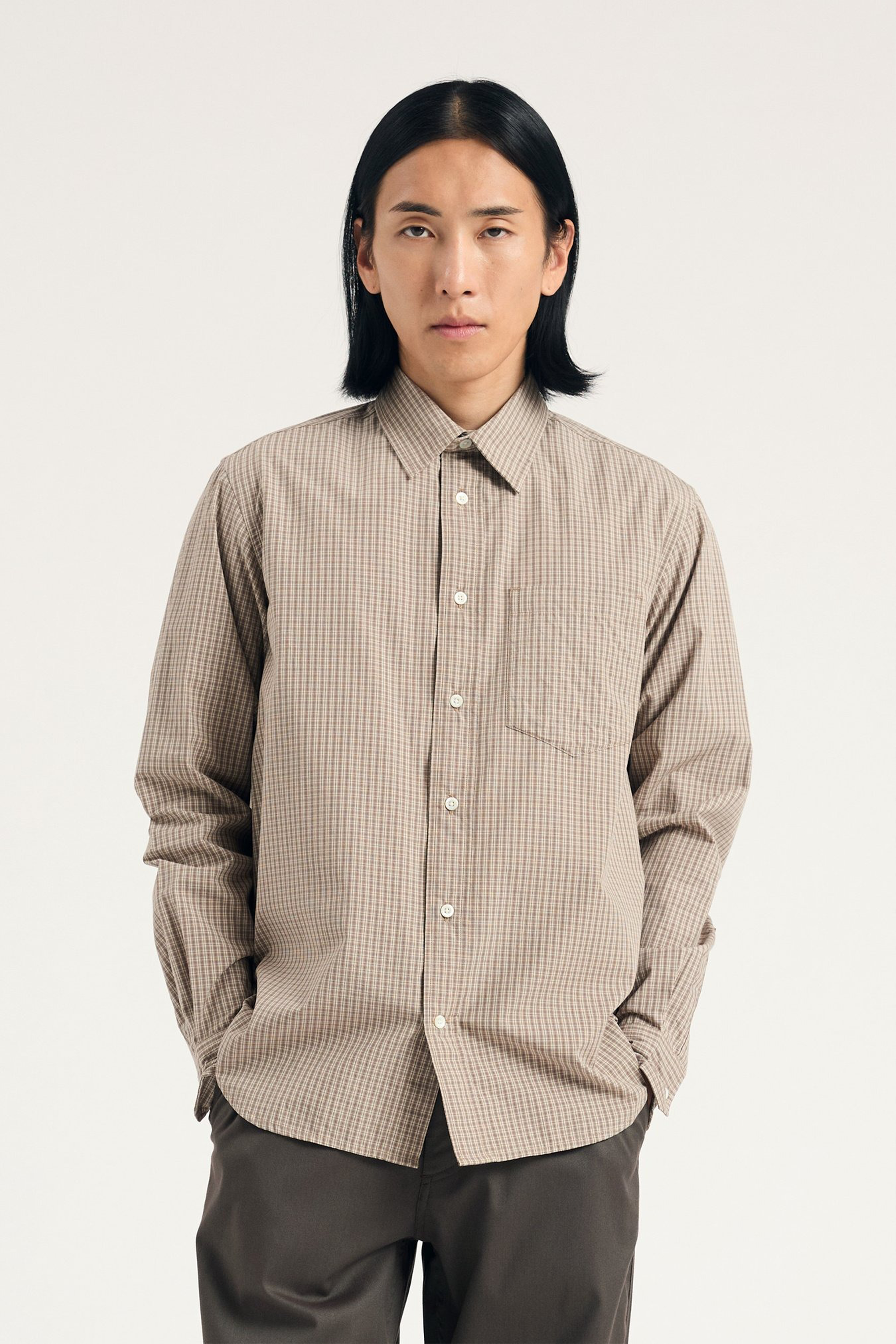 Algot Poplin Check Shirt Walnut_1