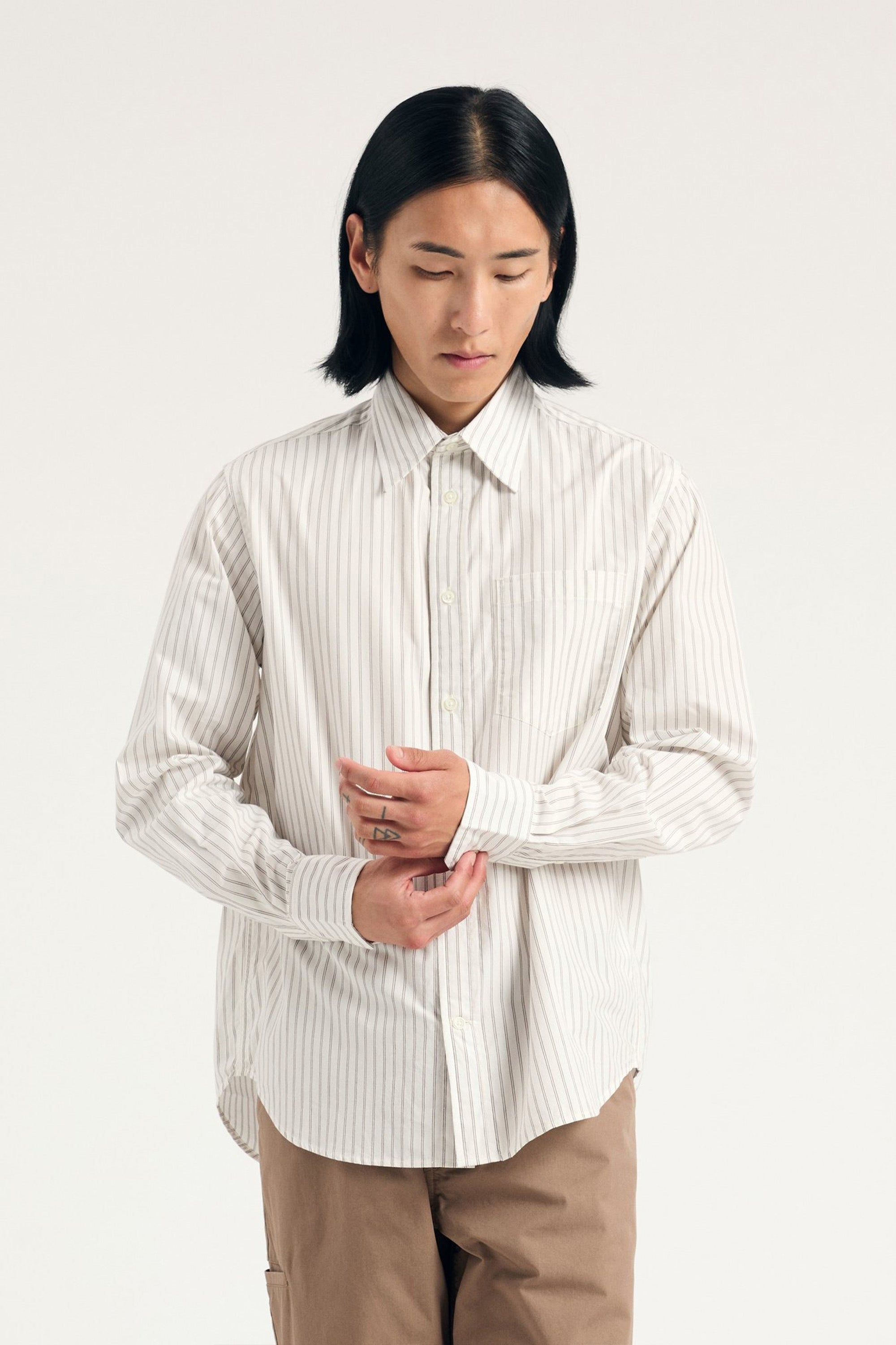 Algot Poplin Stripe Shirt Ecru Stripe_1