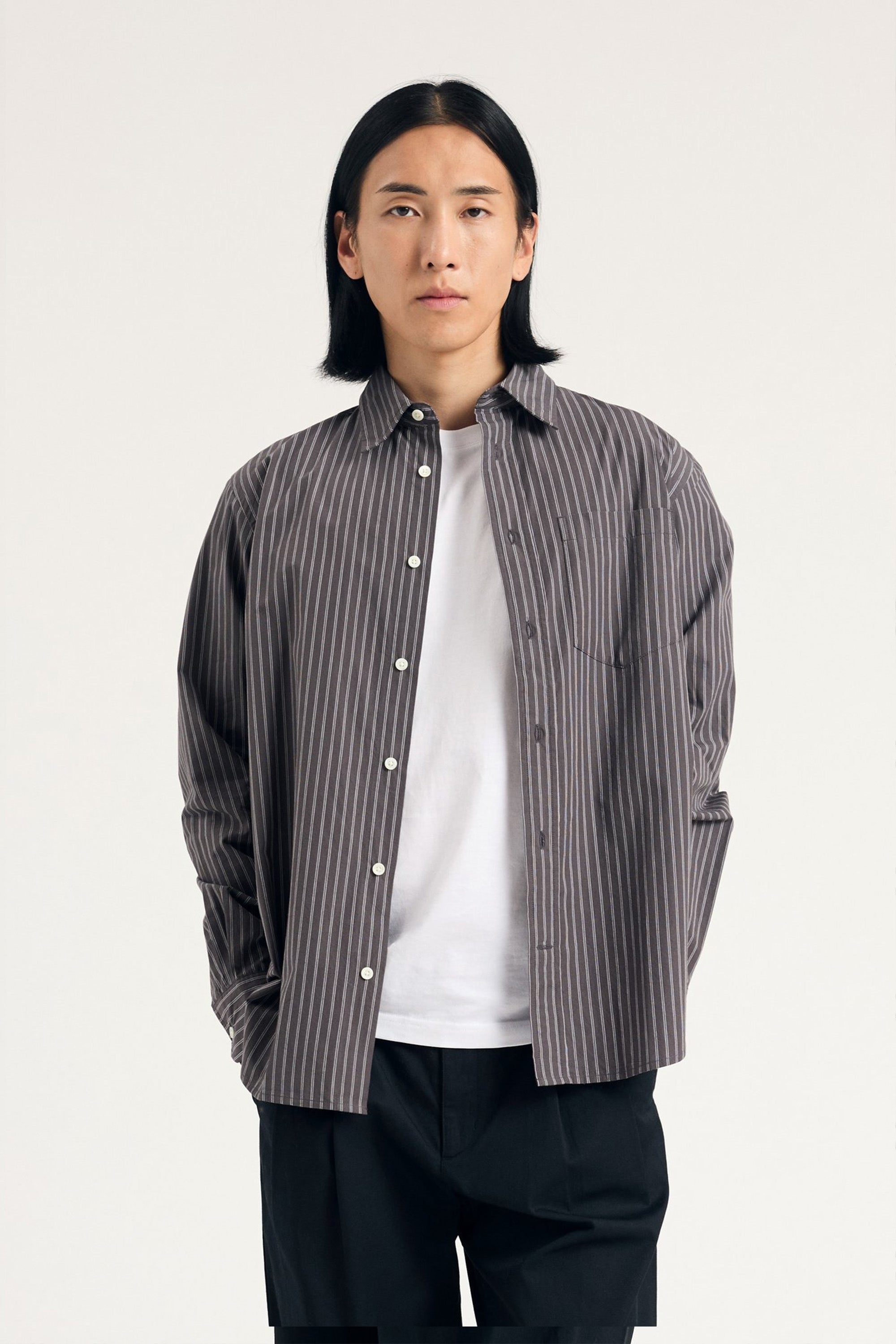 Algot Poplin Stripe Shirt Graphite_1
