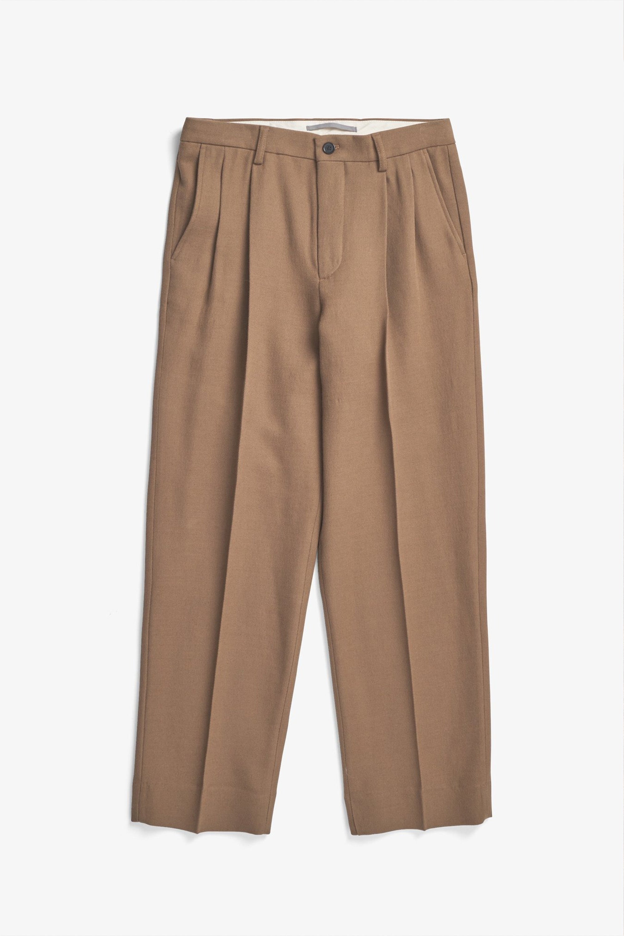 Benn Relaxed Cavalry Cotton Wool Pleated Trouser Oak