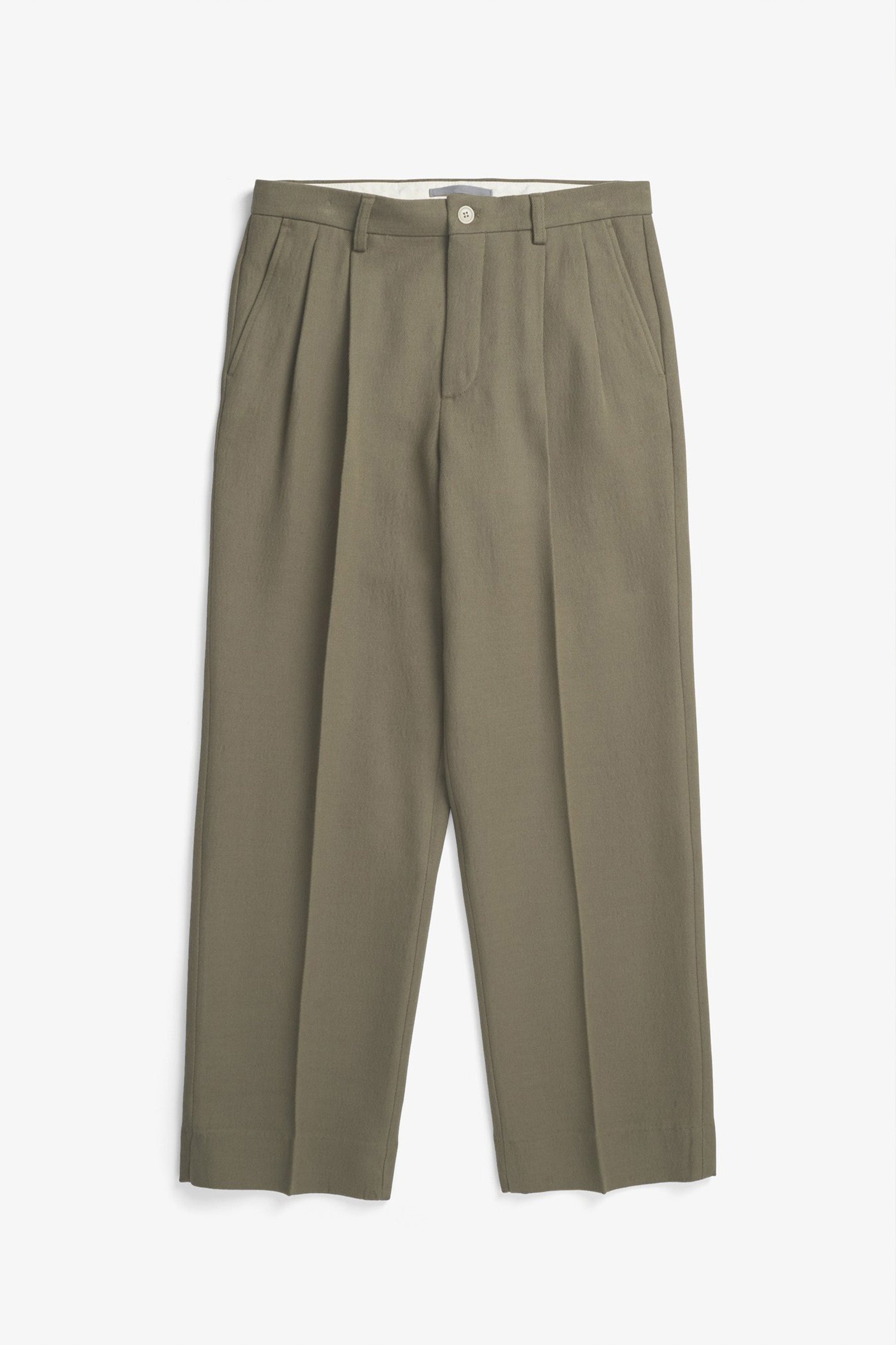 Benn Relaxed Cavalry Cotton Wool Pleated Trouser Olive Night_4