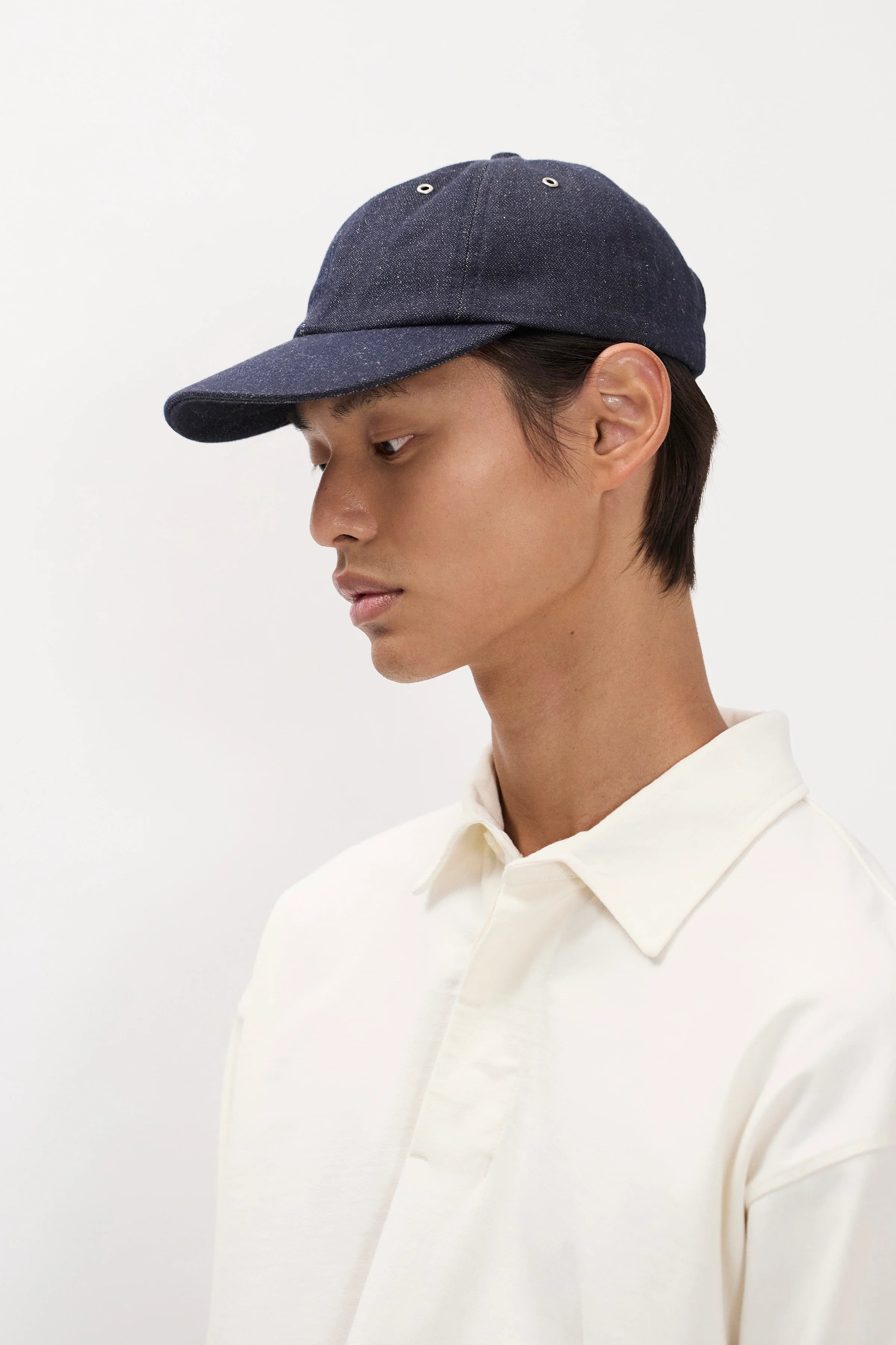 Broken Twill Cotton Linen Denim 6 Panel Cap Indigo