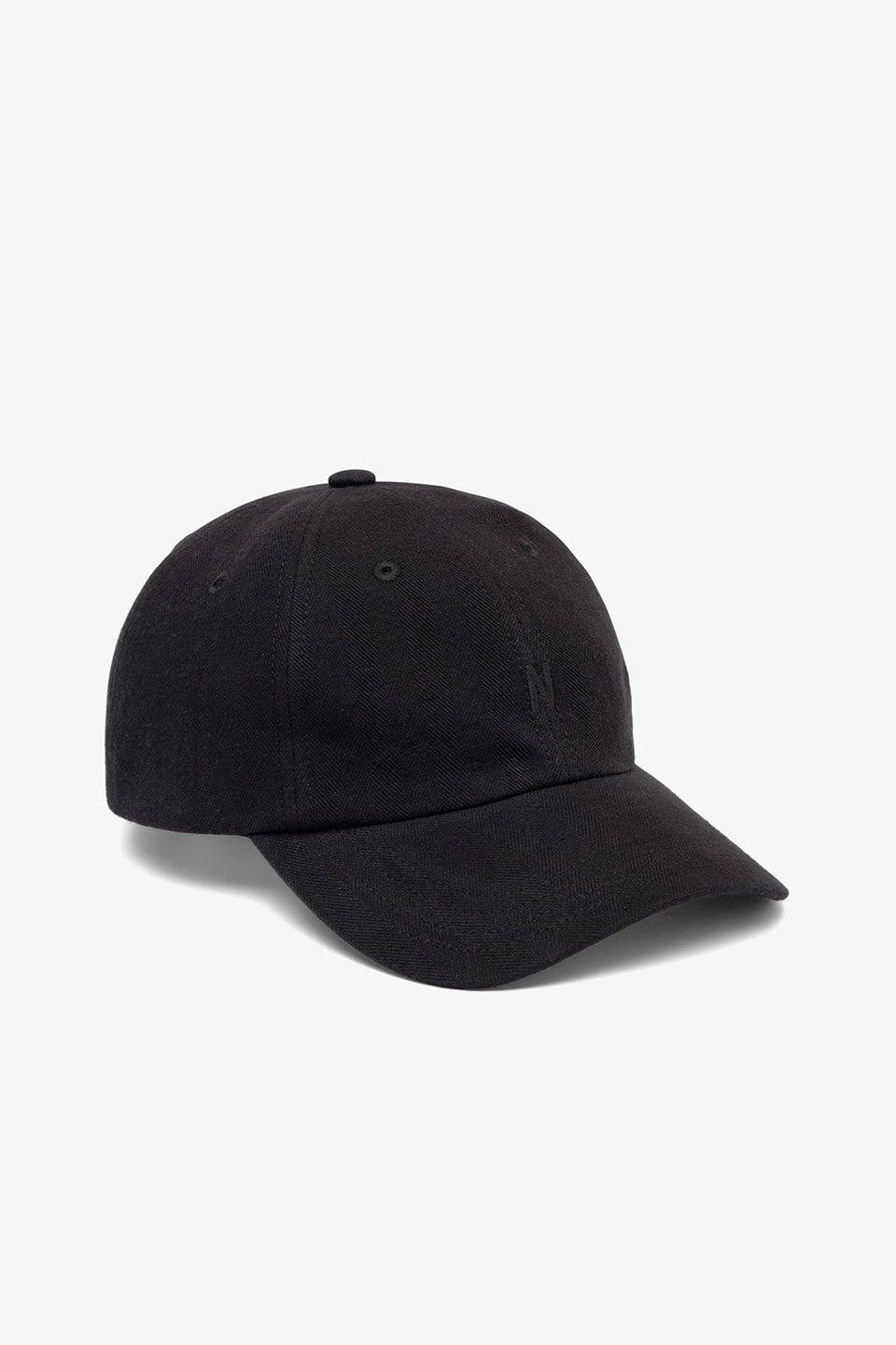 Cotton Wool Herringbone Twill 6- Panel Cap Black_1