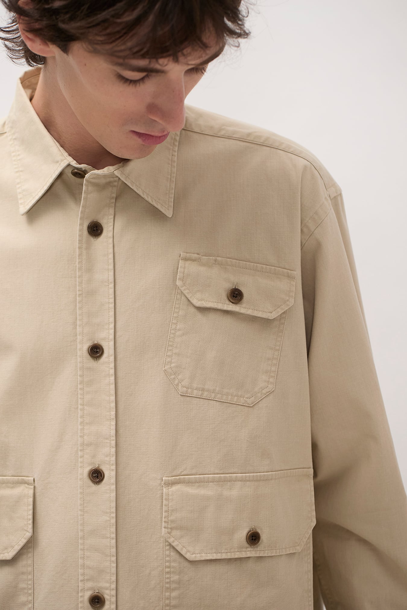 Espevik Faded Pigment Dyed Oversize Utility Shirt Tan_3