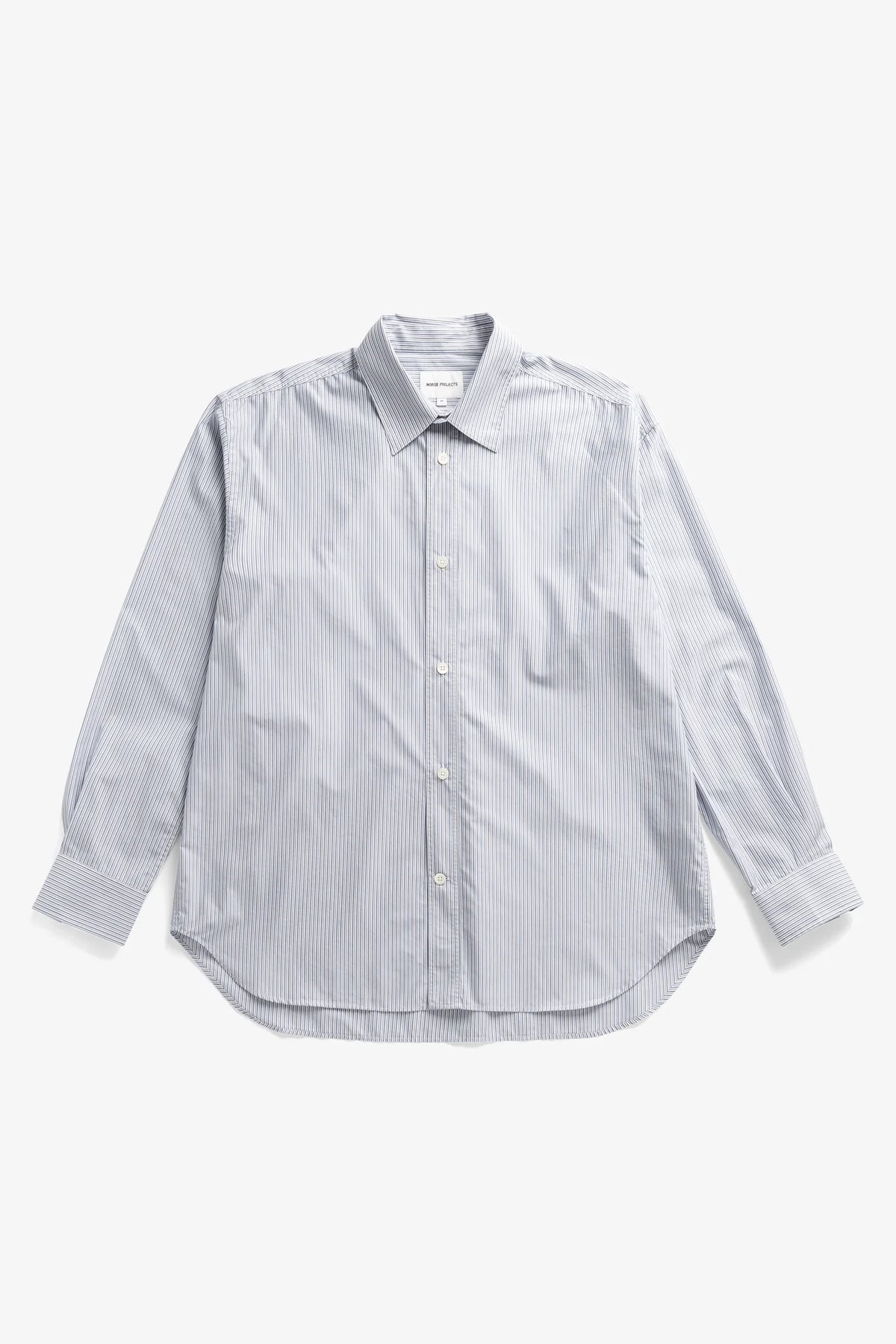 Espevik Fine Cotton Poplin Oversize Shirt White Blue Stripe_5