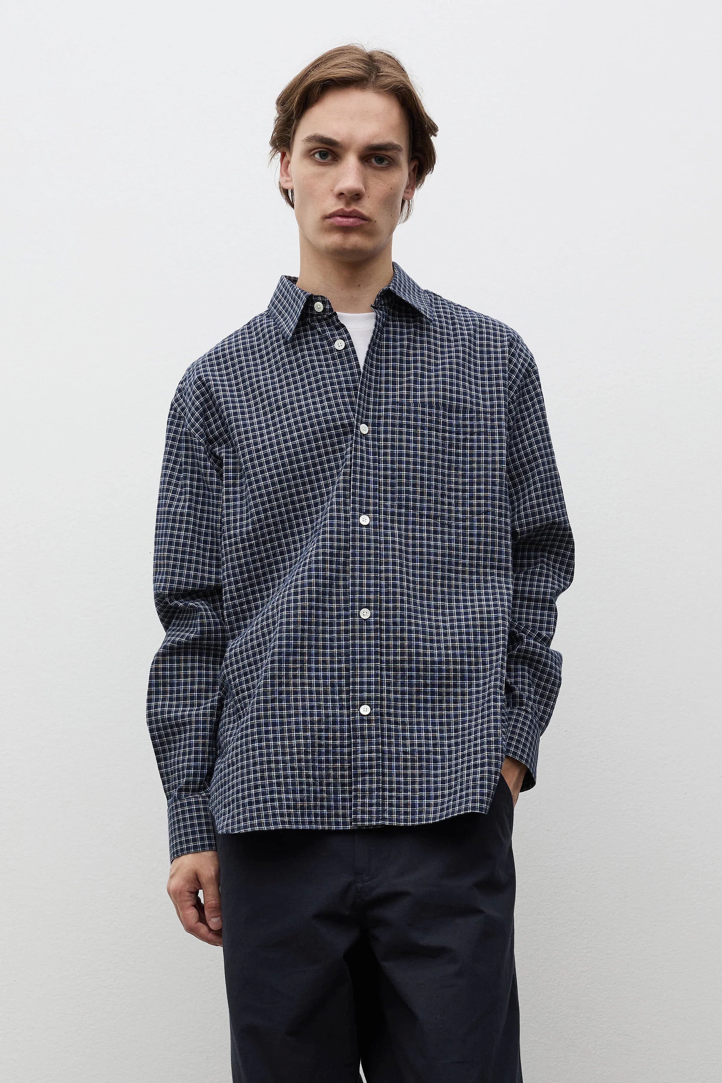 Espevik Oversized Check Shirt Dark Navy Check
