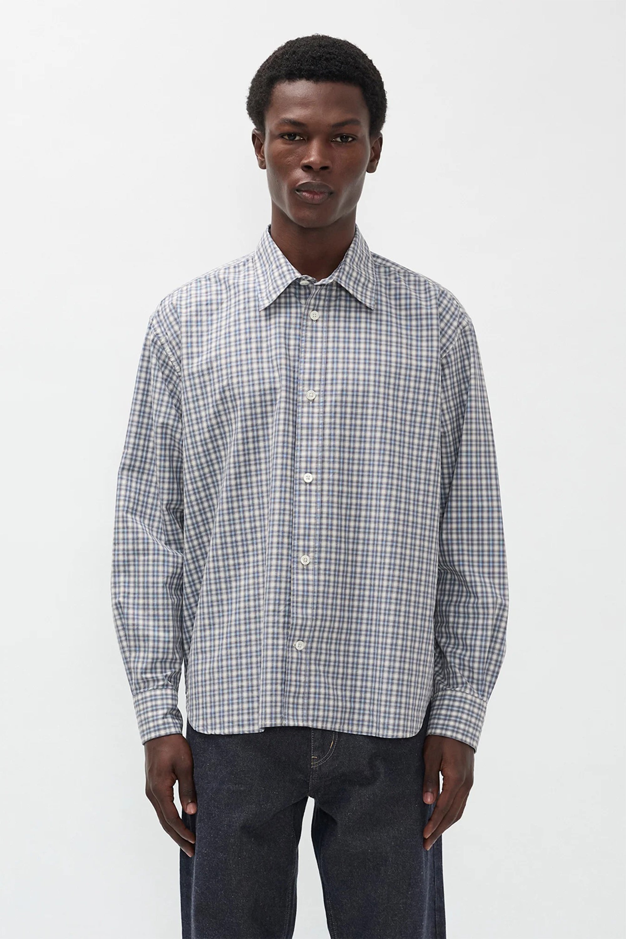 Falster Fine Check Oversize Shirt Cerulean_1