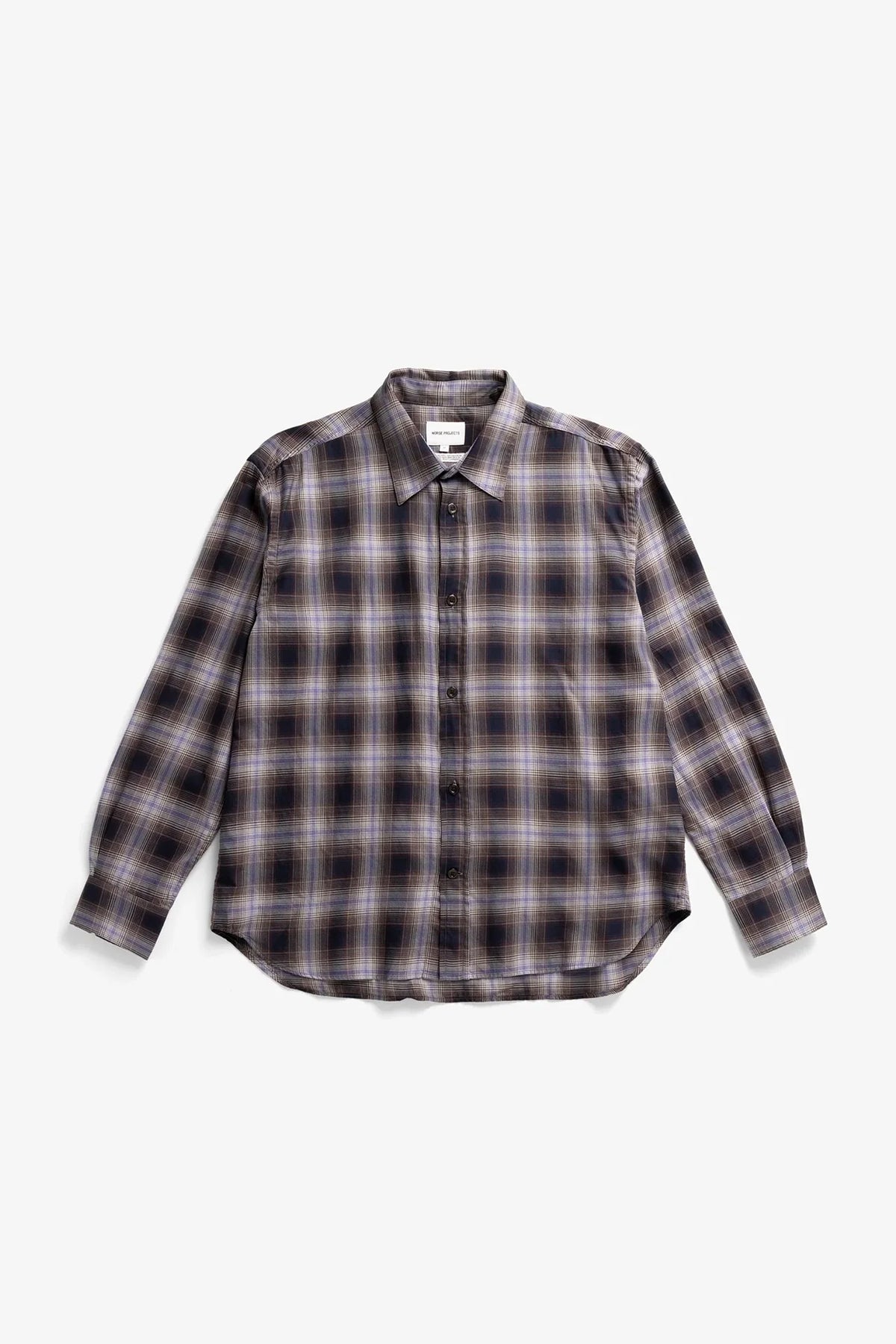 Falster Fine Cotton Flannel Check Oversize Shirt Darkest Purple
