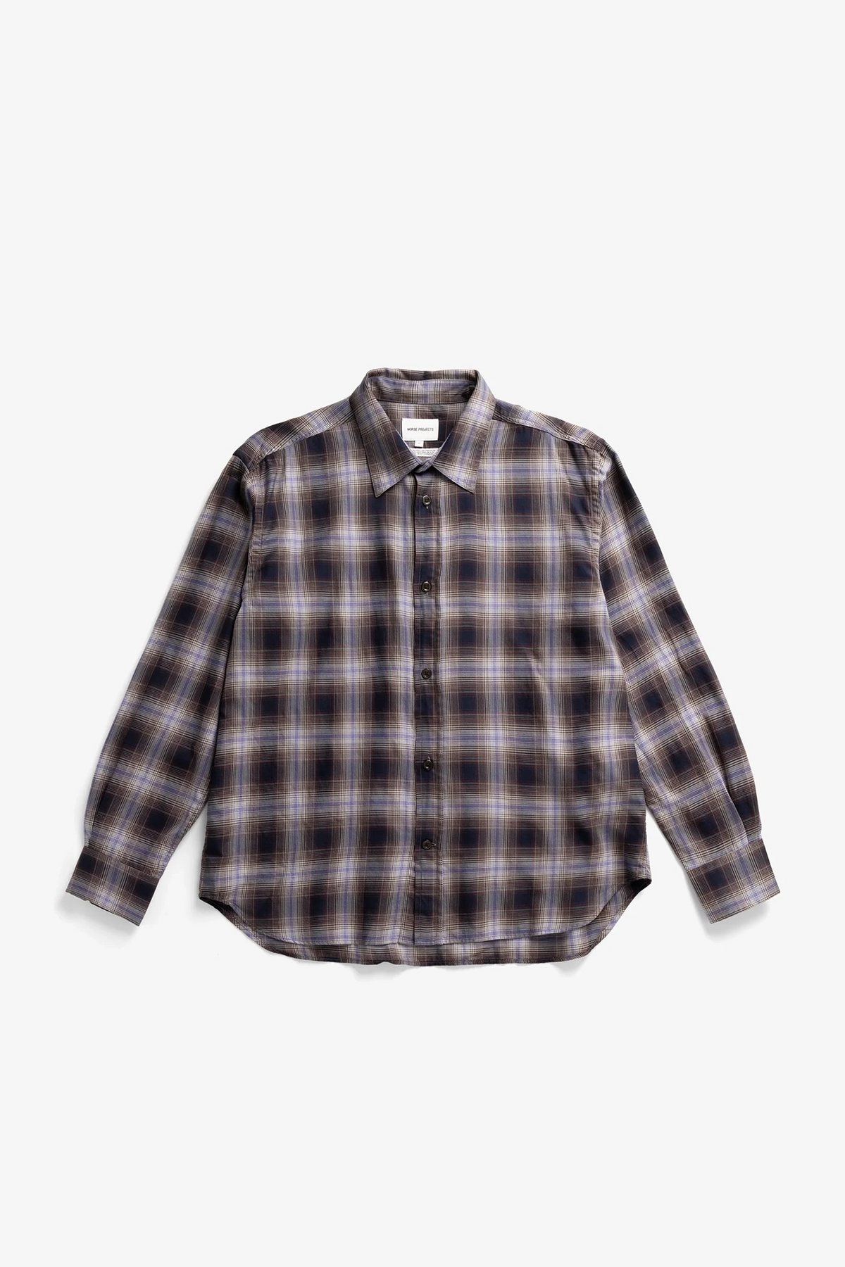 Falster Fine Cotton Flannel Check Oversize Shirt Darkest Purple_1