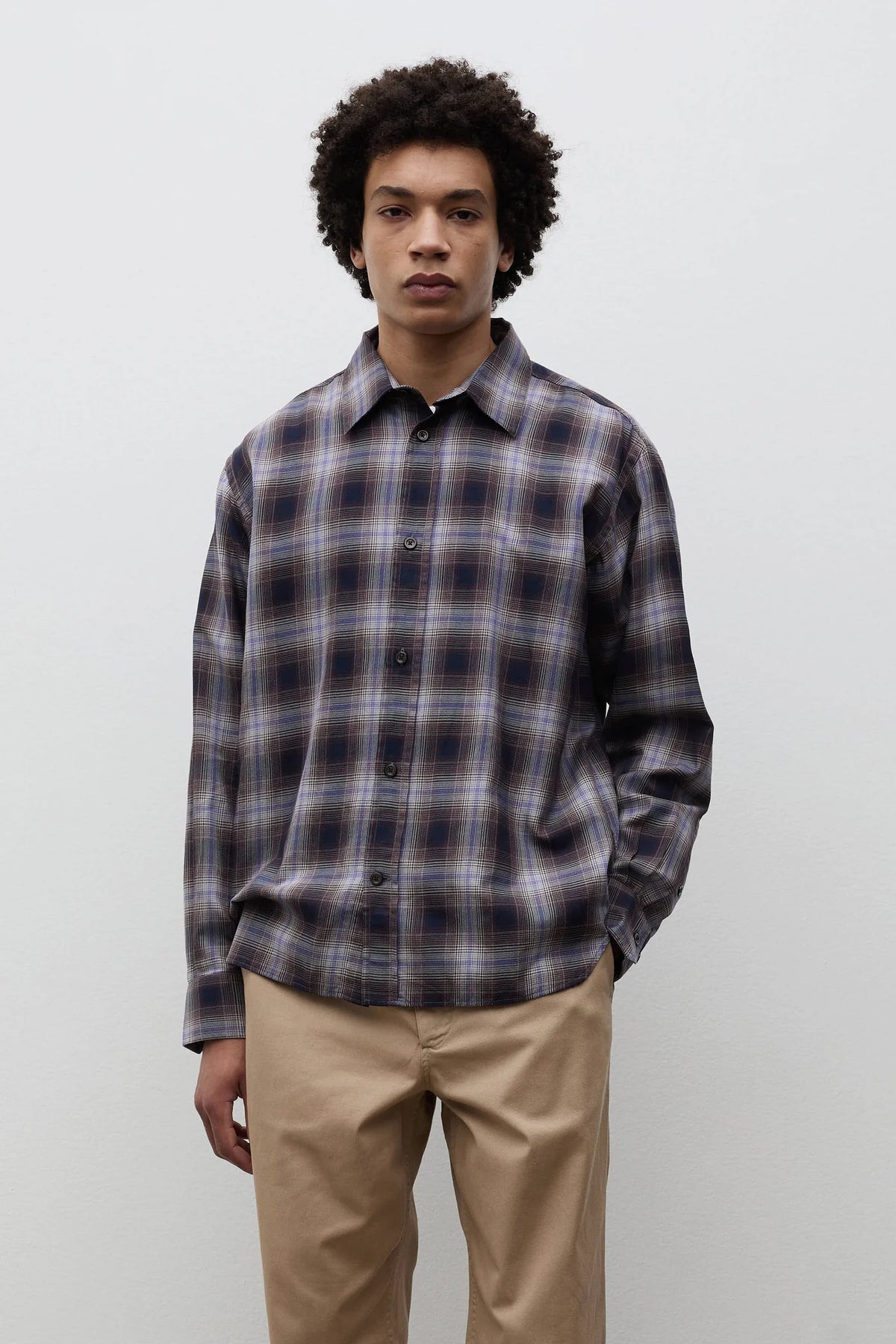 Falster Fine Cotton Flannel Check Oversize Shirt Darkest Purple_3
