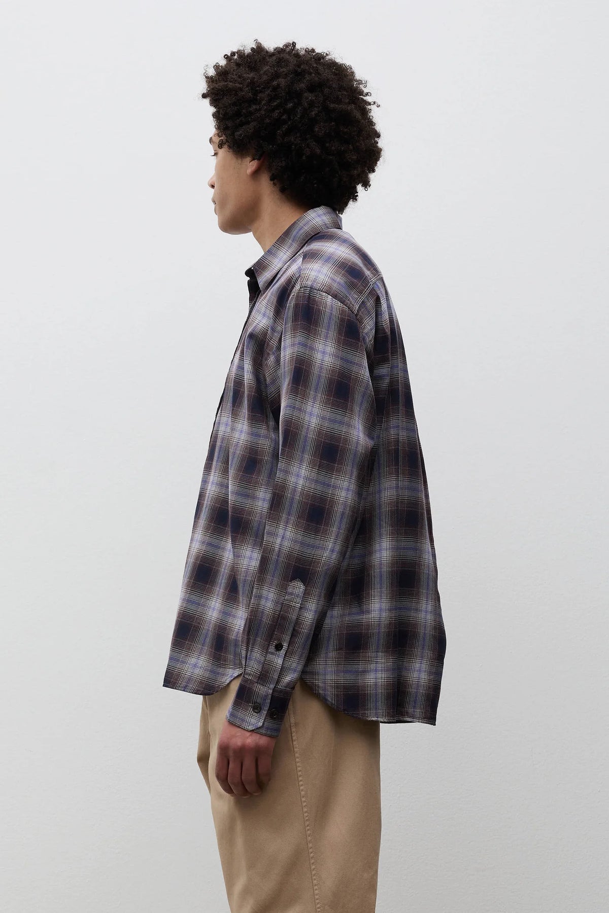 Falster Fine Cotton Flannel Check Oversize Shirt Darkest Purple_4