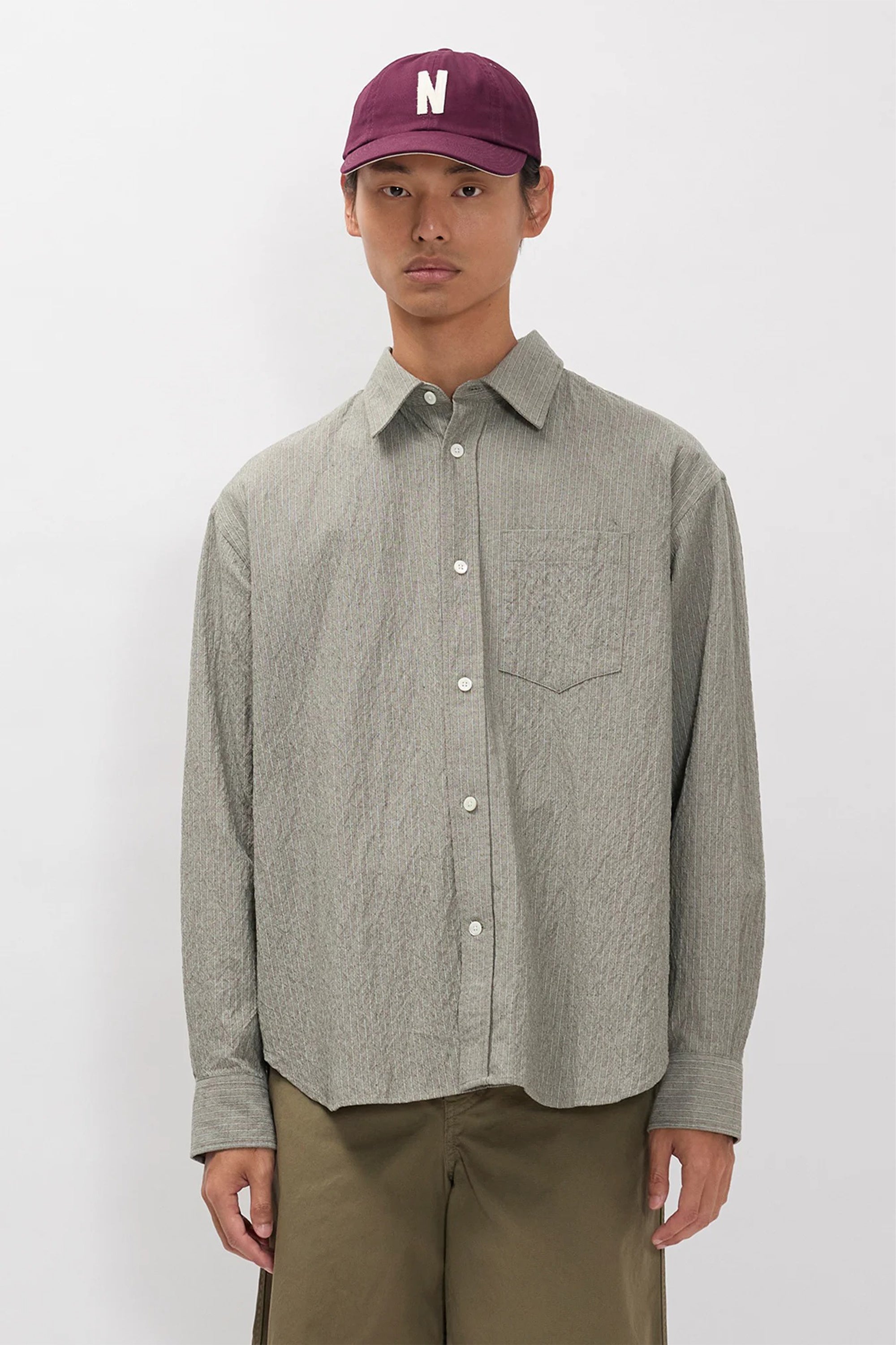 Falster Oversized Textured Stripe Shirt Vetiver_1